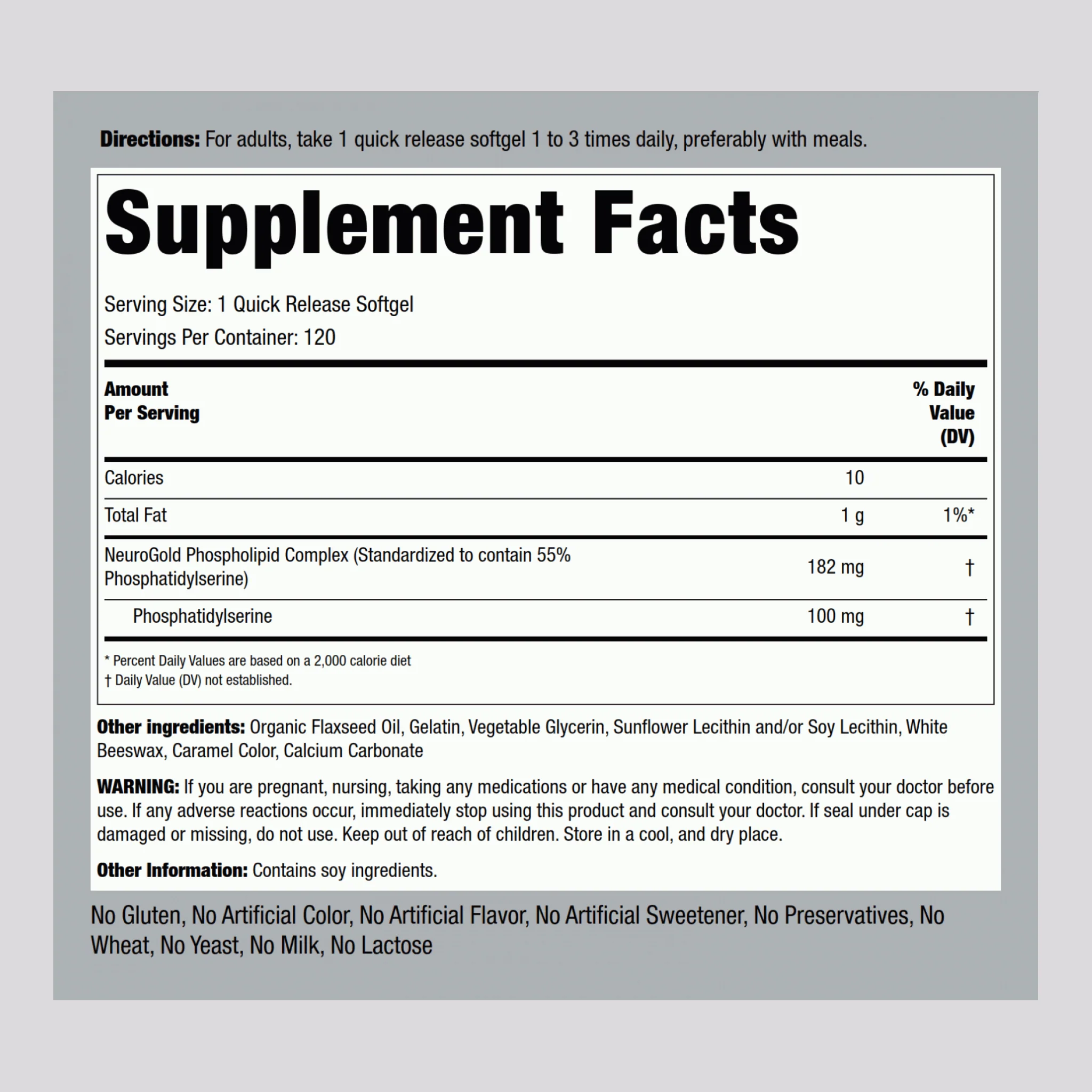 NeuroGold Phosphatidylserine, 100 mg, 120 Quick Release Softgels - Image 2