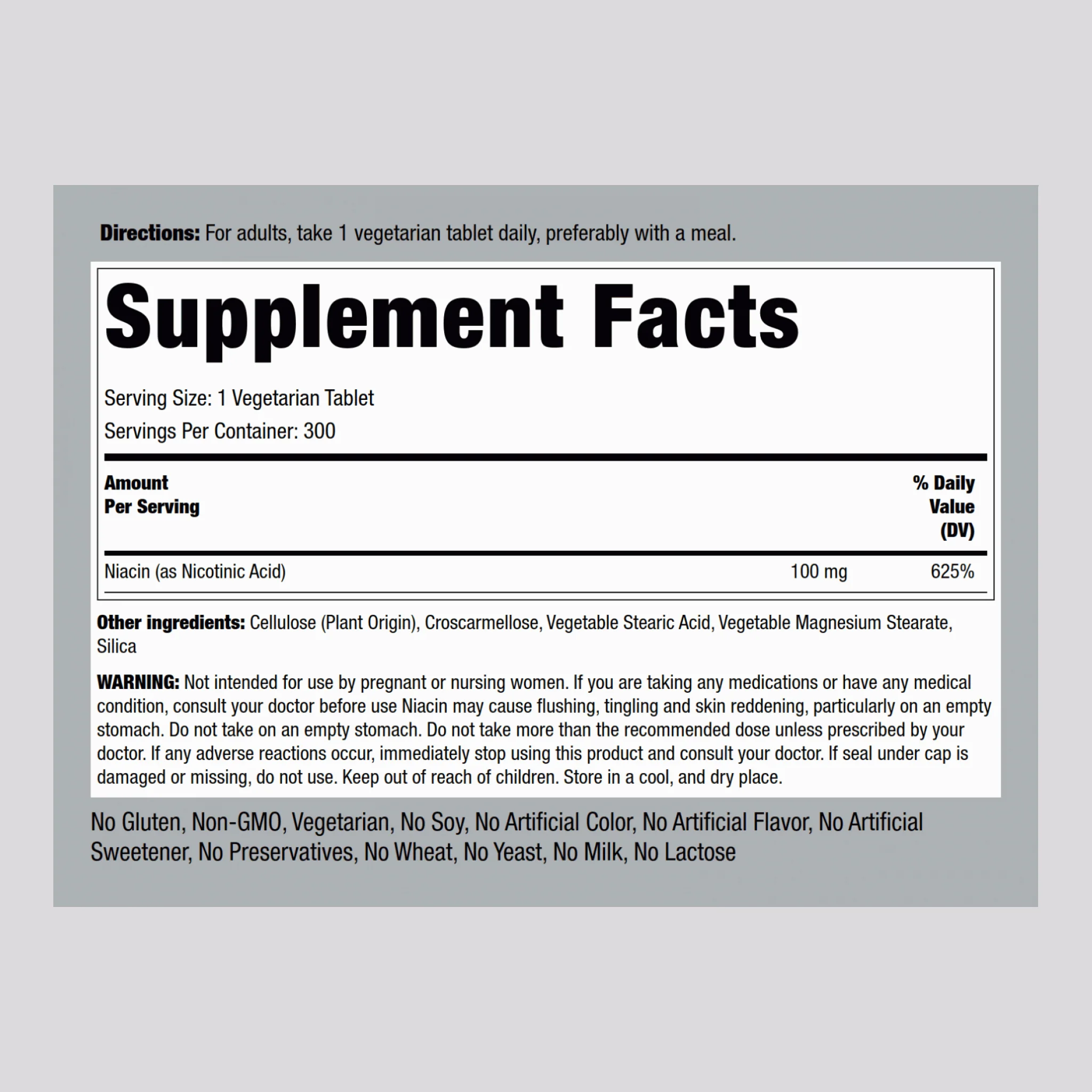 Niacin, 100 mg, 300 Vegetarian Tablets - Image 2
