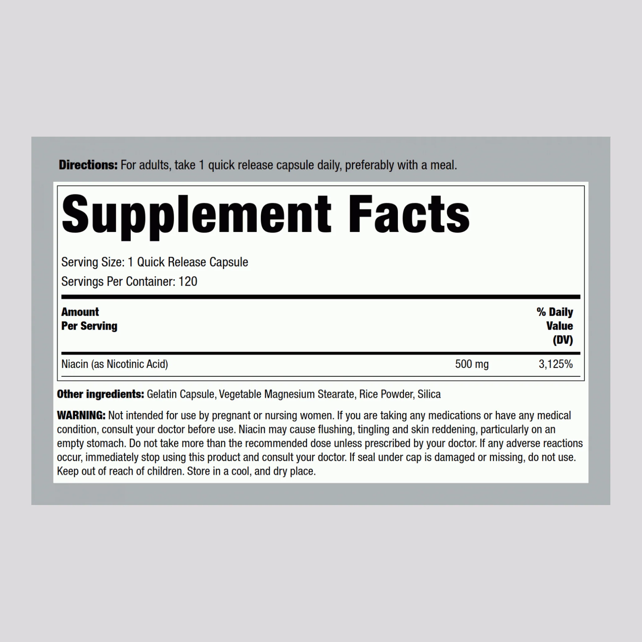 Niacin, 500 mg, 120 Quick Release Capsules - Image 2