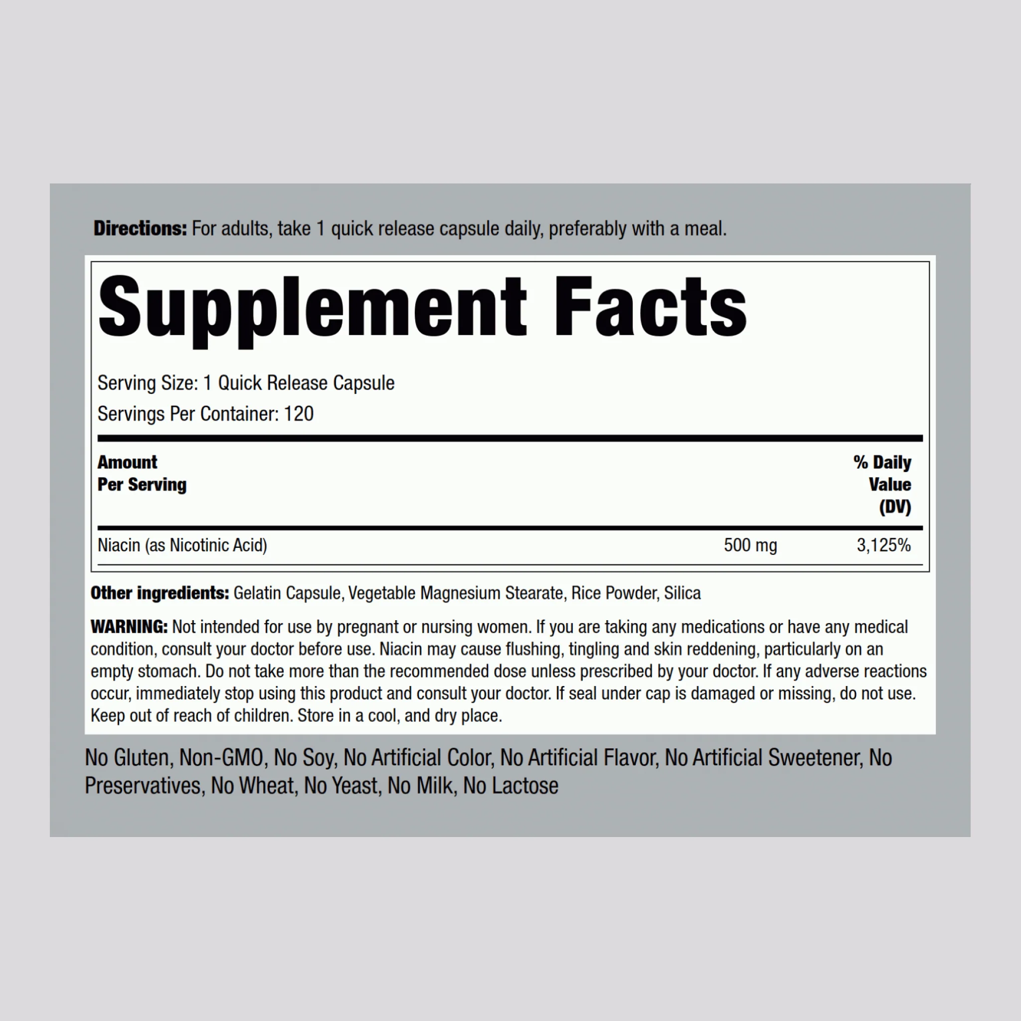 Niacin, 500 mg, 120 Quick Release Capsules, 2  Bottles - Image 2