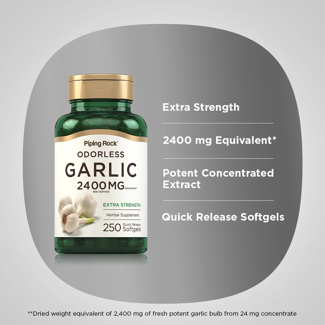 Odorless Garlic, 2400 mg (per serving), 250 Quick Release Softgels - Image 4