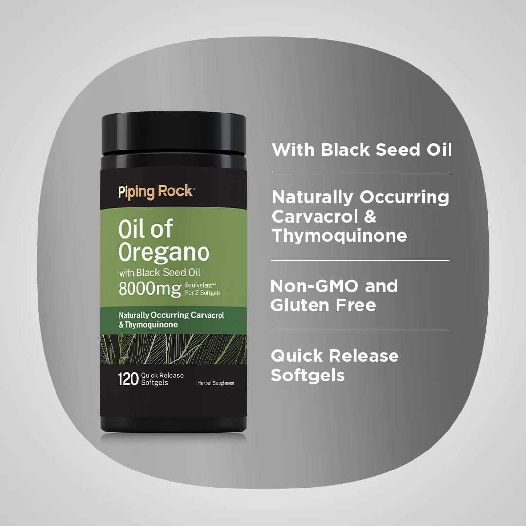 Oil of Oregano with Black Seed Oil, 8000 mg (per serving), 120 Quick Release Softgels - Image 3