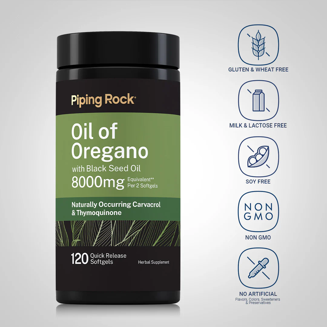 Oil of Oregano with Black Seed Oil, 8000 mg (per serving), 120 Quick Release Softgels, 2  Bottles - Image 4