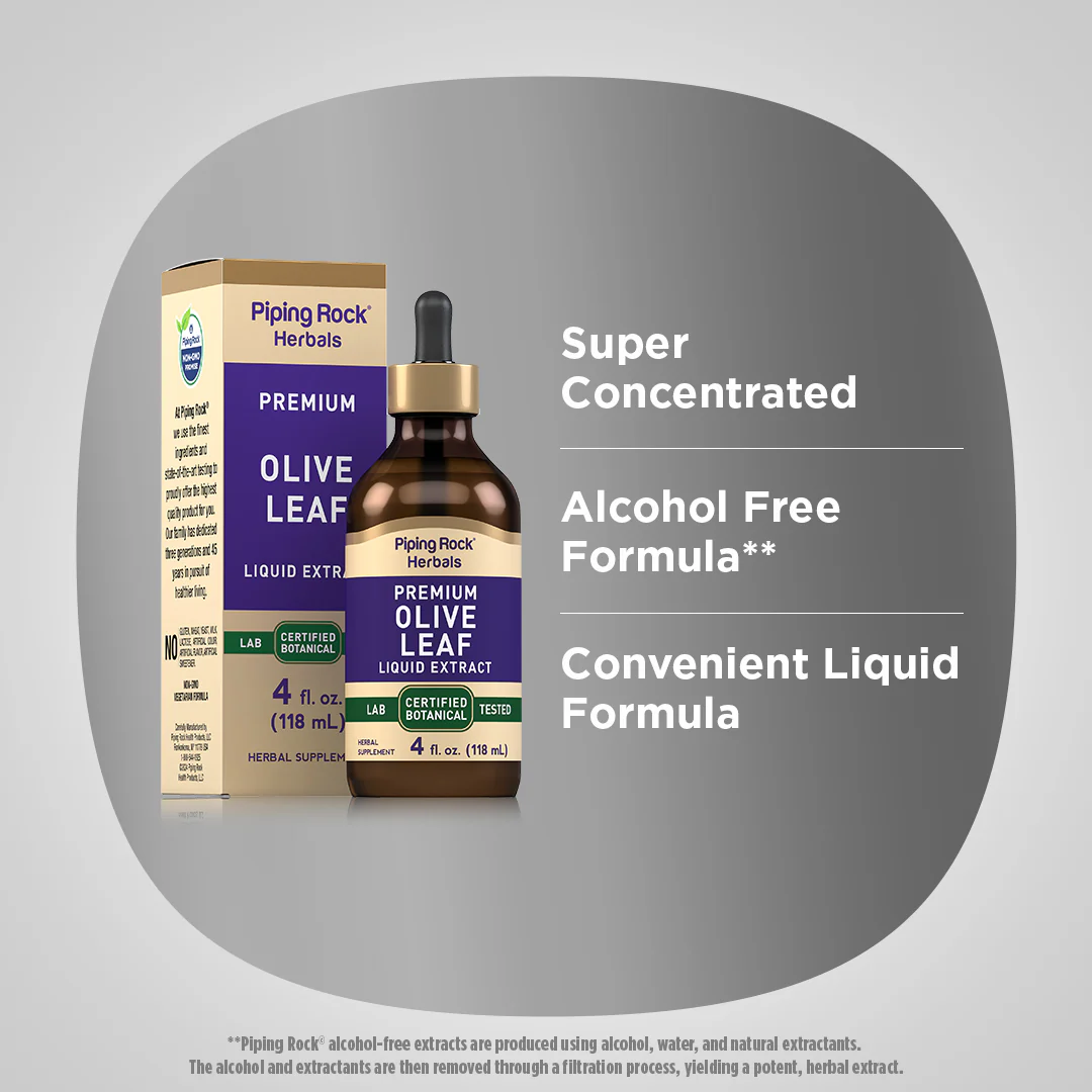 Olive Leaf Liquid Extract Alcohol Free, 4 fl oz (118 mL) Dropper Bottle - Image 3