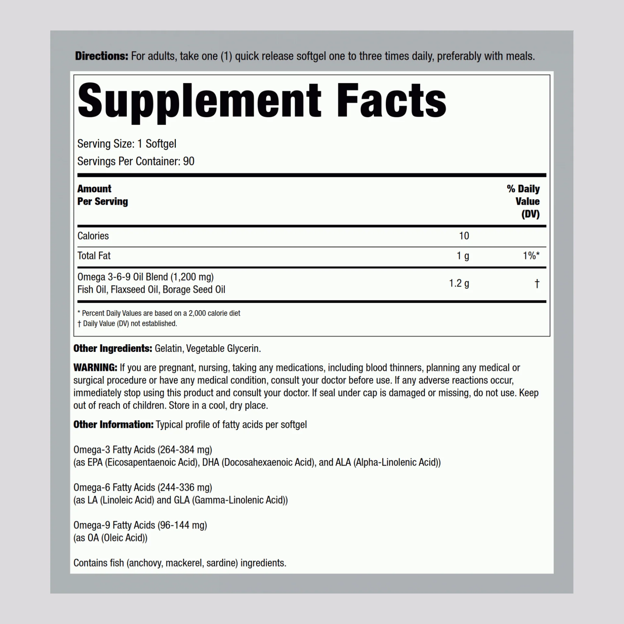Omega 3-6-9 Fish, Flax & Borage, 1200 mg, 90 Softgels - Image 2