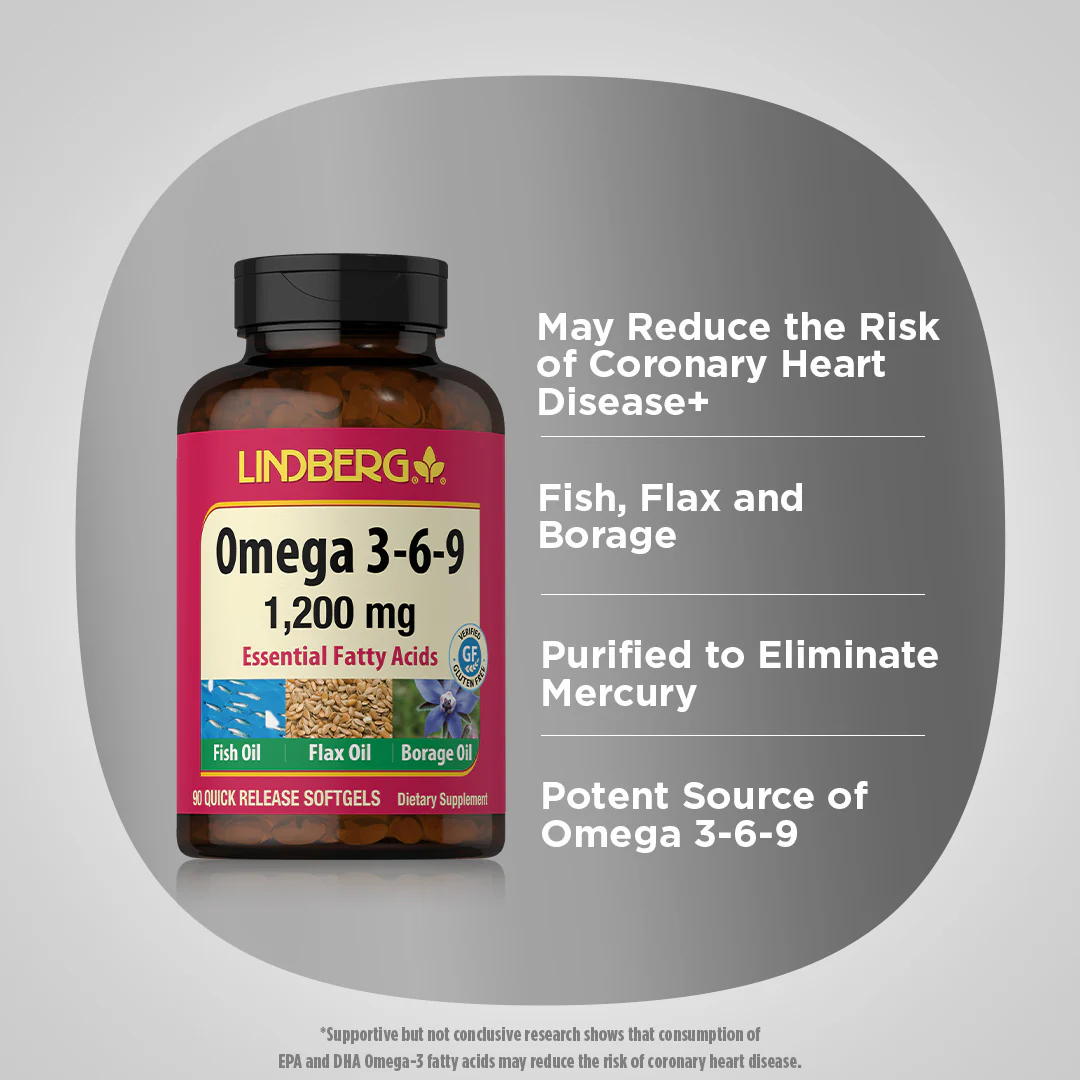 Omega 3-6-9 Fish, Flax & Borage, 1200 mg, 90 Softgels - Image 3