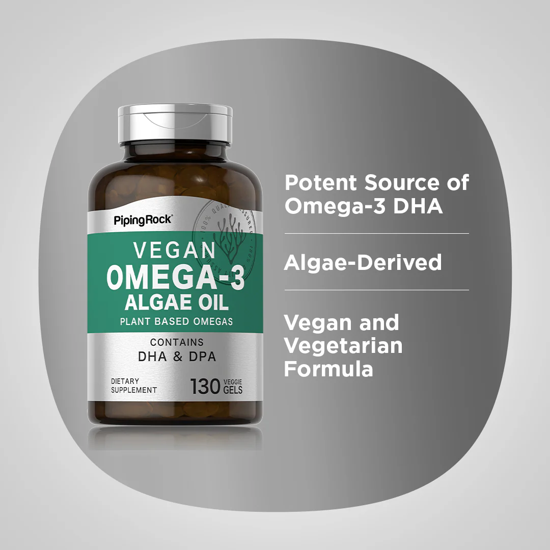 Omega-3 Algae Oil Vegan, 500 mg, 130 Veggie Gels, 2  Bottles - Image 3