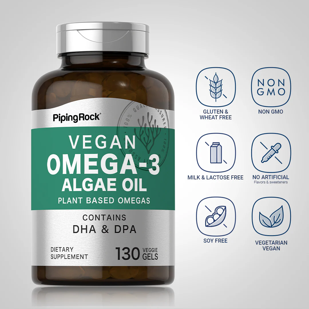 Omega-3 Algae Oil Vegan, 500 mg, 130 Veggie Gels, 2  Bottles - Image 4