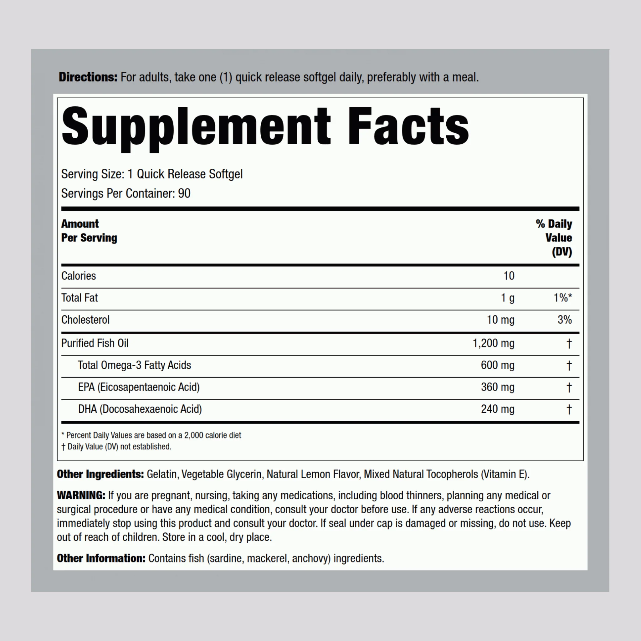 Omega-3 Fish Oil (Double Strength), 1200 mg, 90 Softgels - Image 2
