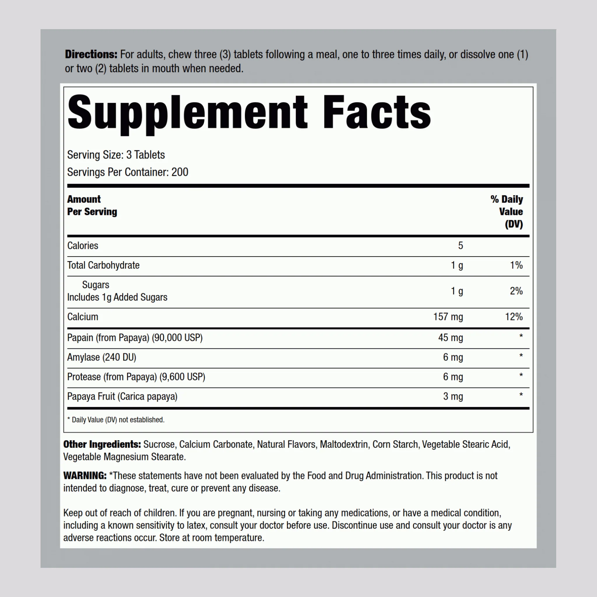 Original Papaya Enzyme Chewable, 600 Chewable Tablets - Image 2