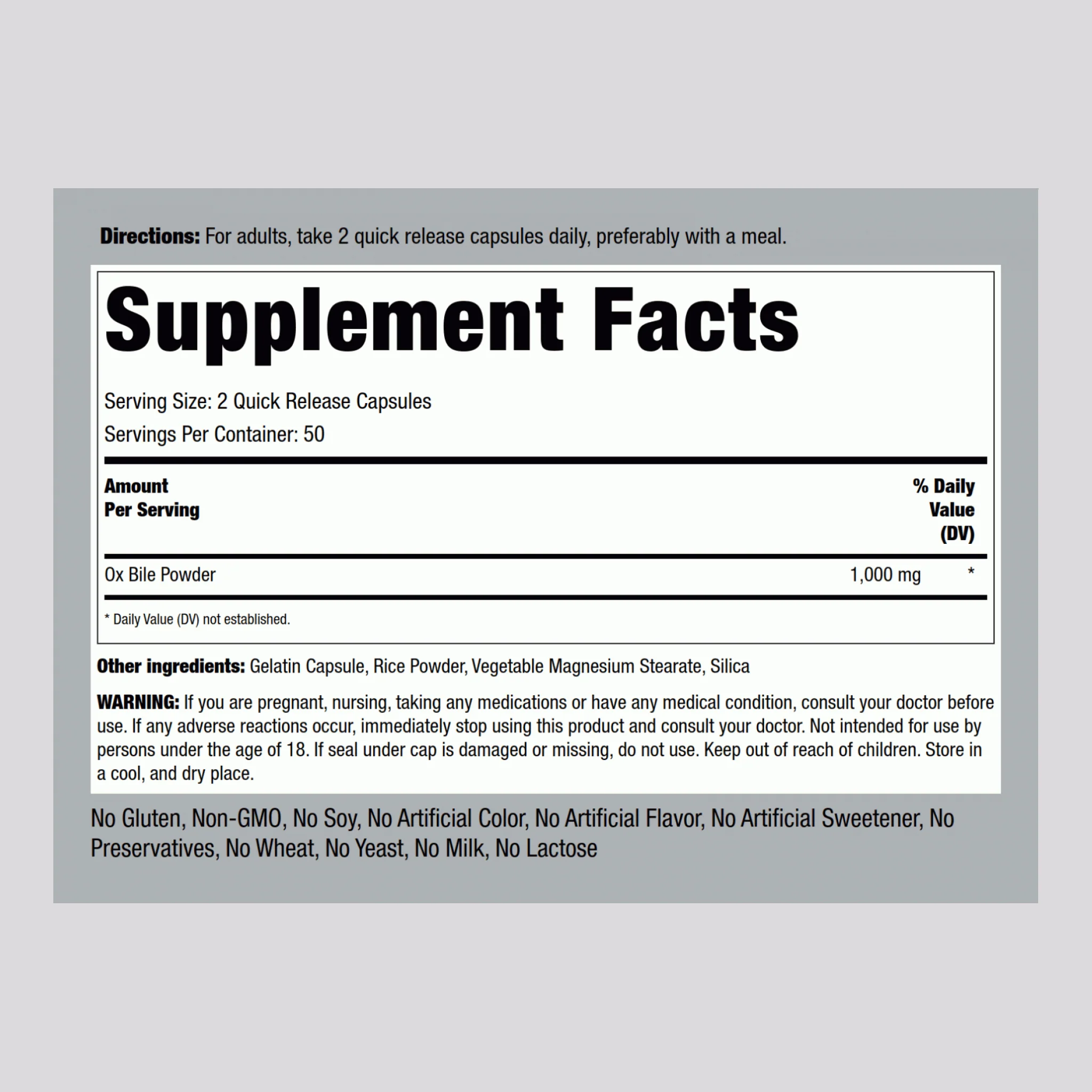 Ox Bile, 500 mg (per serving), 120 Quick Release Capsules, 2  Bottles - Image 2