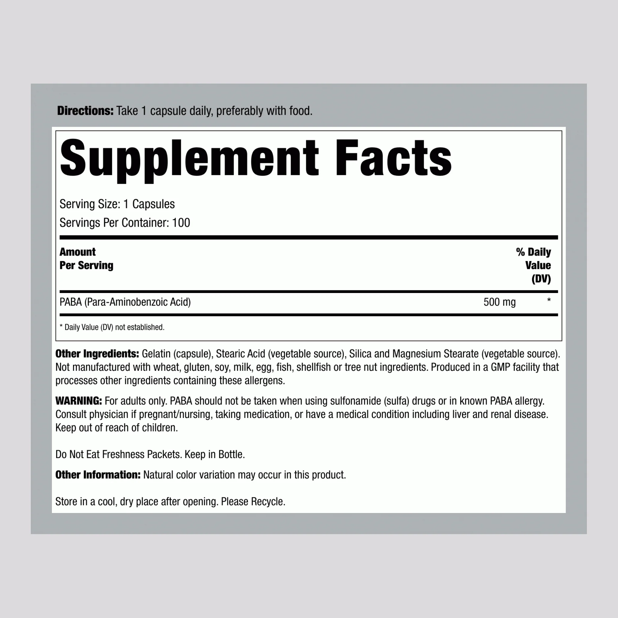 Paba, 500 mg, 100 Capsules - Image 2