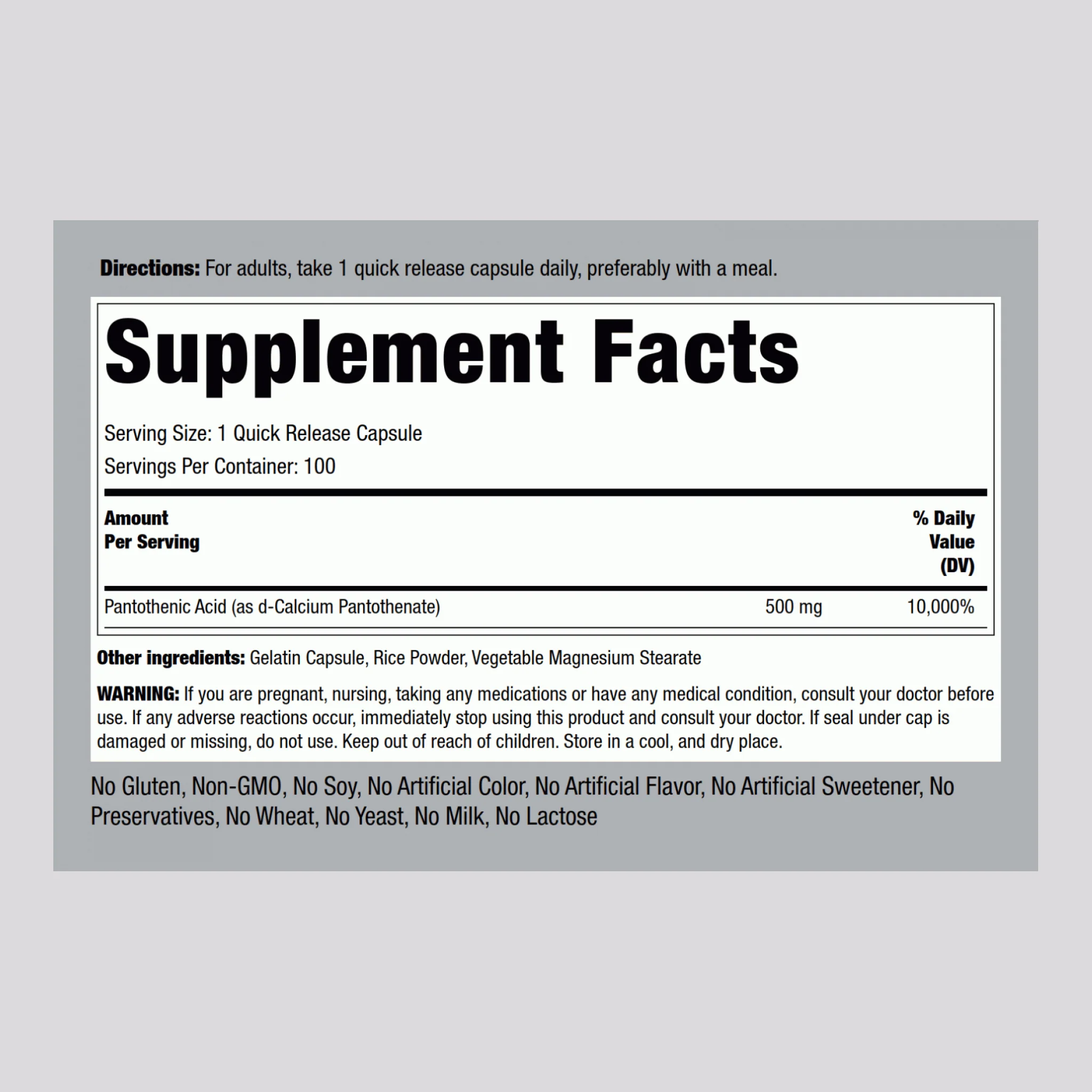 Pantothenic Acid, 500 mg, 100 Quick Release Capsules, 2  Bottles - Image 2