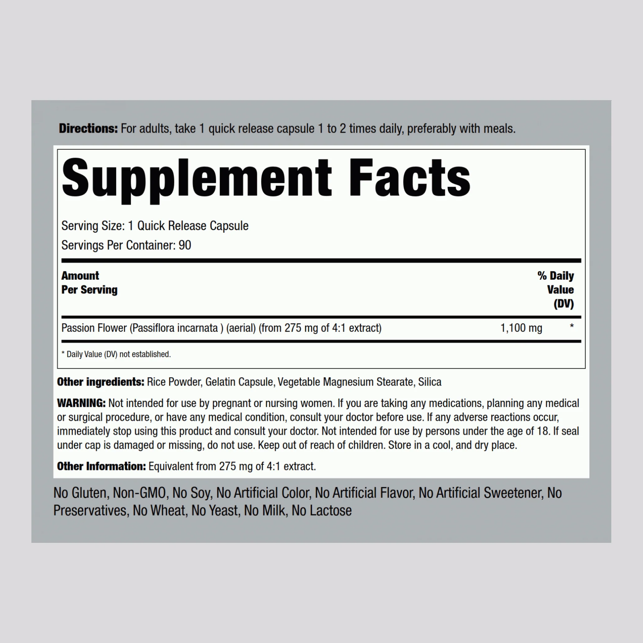 Passion Flower, 1100 mg, 90 Quick Release Capsules, 2  Bottles - Image 2