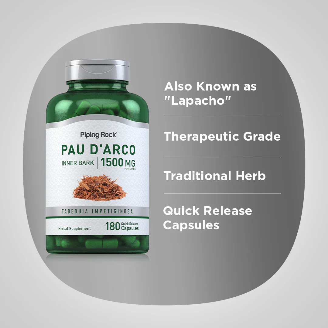 Pau d'Arco Inner Bark, 1500 mg (per serving), 180 Quick Release Capsules - Image 4