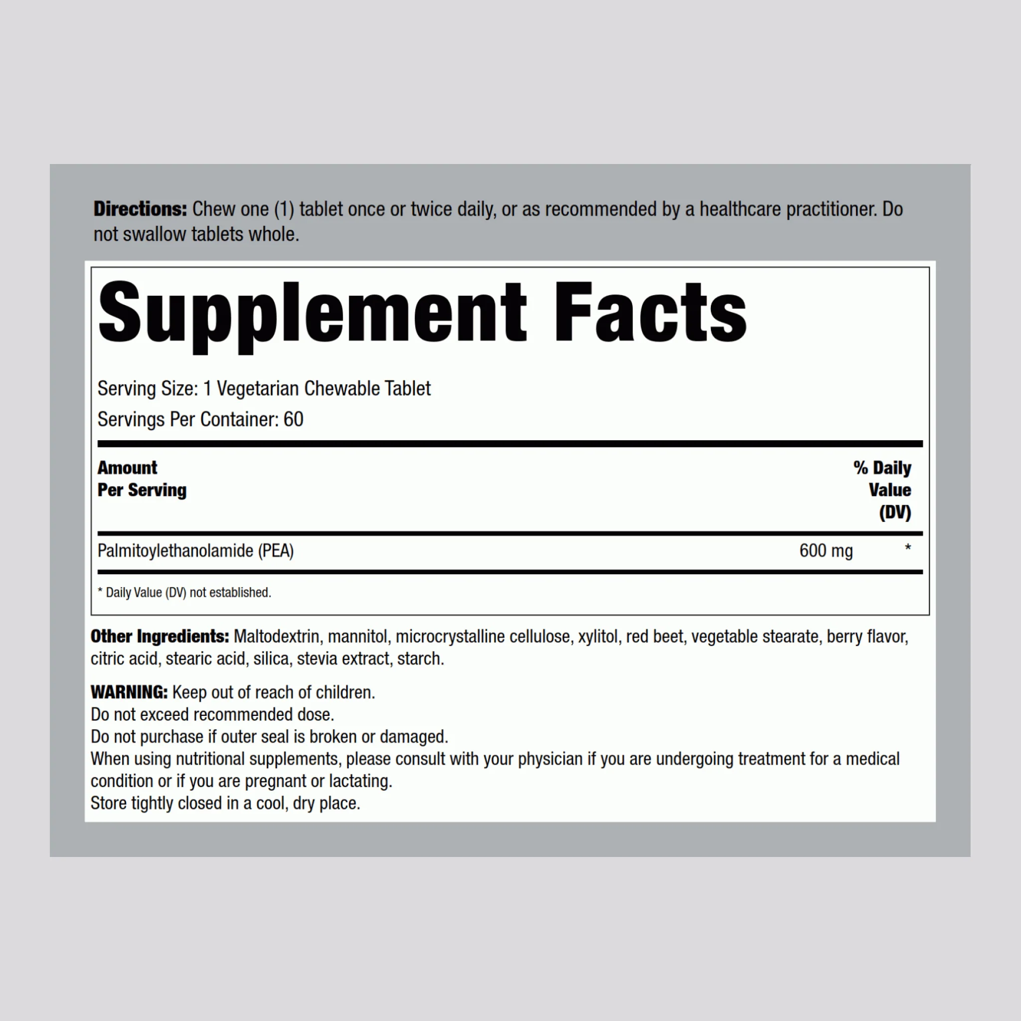PEA (Palmitoylethanolamide) - Discomfort Relief (Berry), 60 Vegetarian Chewable Tablets - Image 2