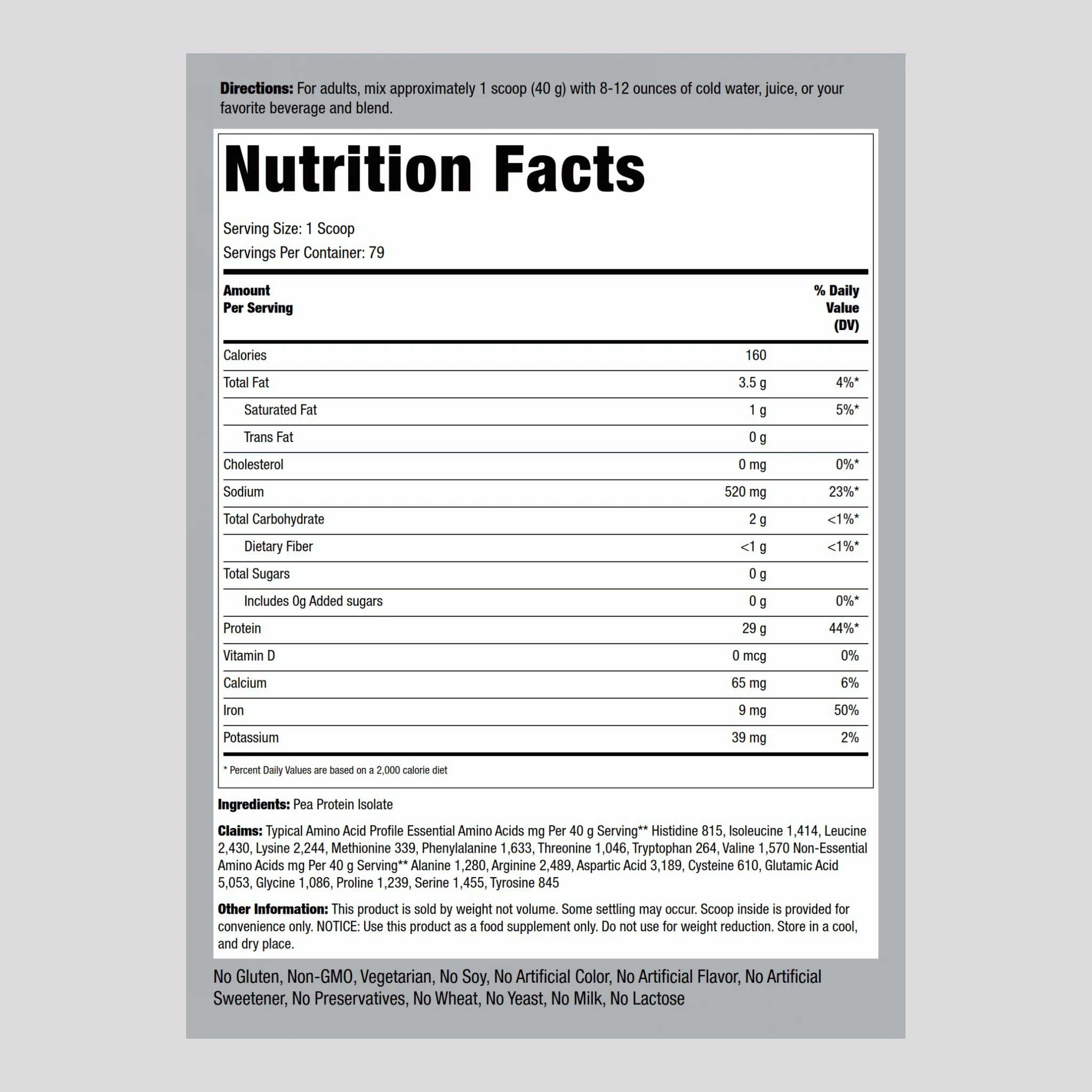 Pea Protein Powder (Non-GMO), 7 lbs (3.17 kg) Bottle - Image 2