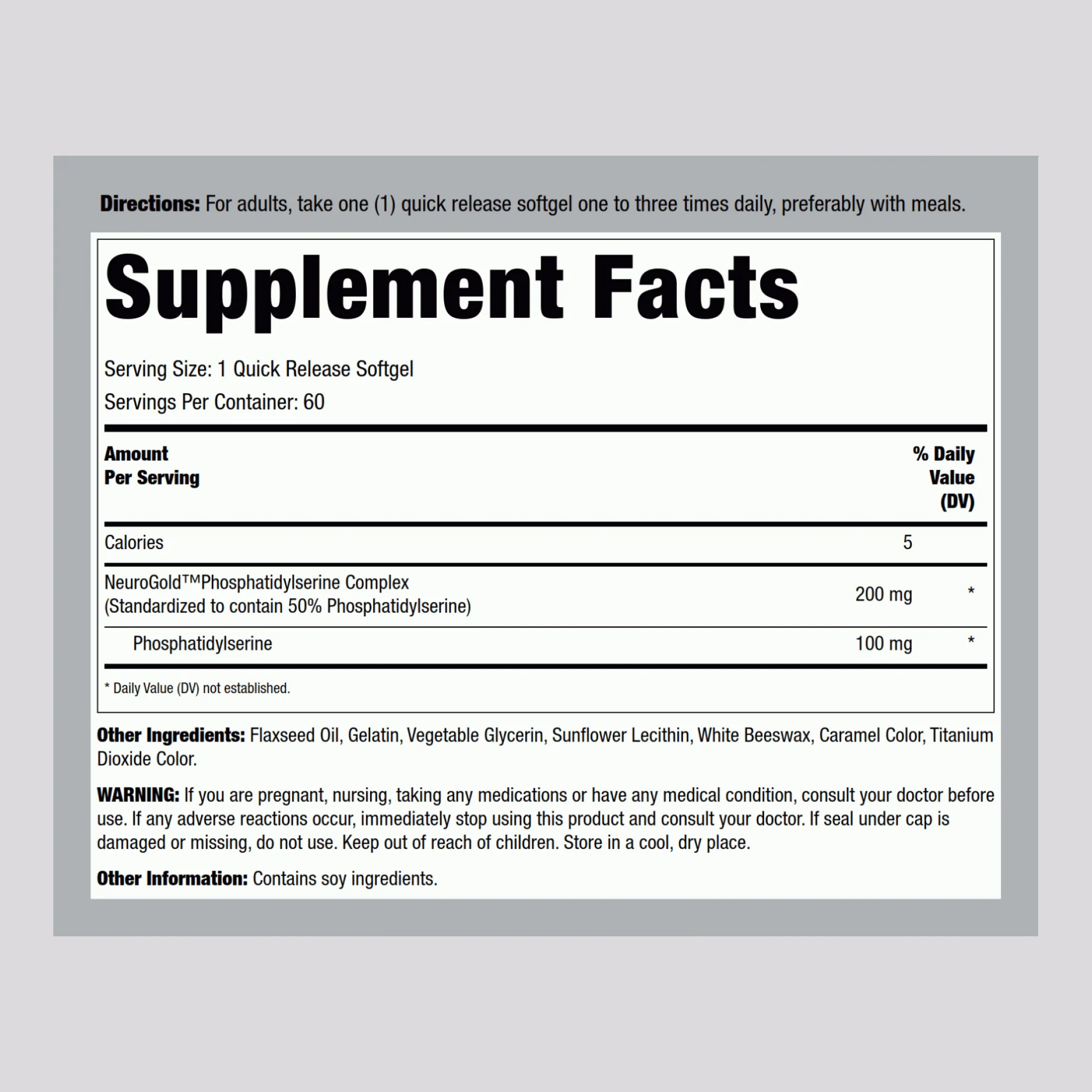Phosphatidylserine (PS), 100 mg, 60 Quick Release Softgels - Image 2