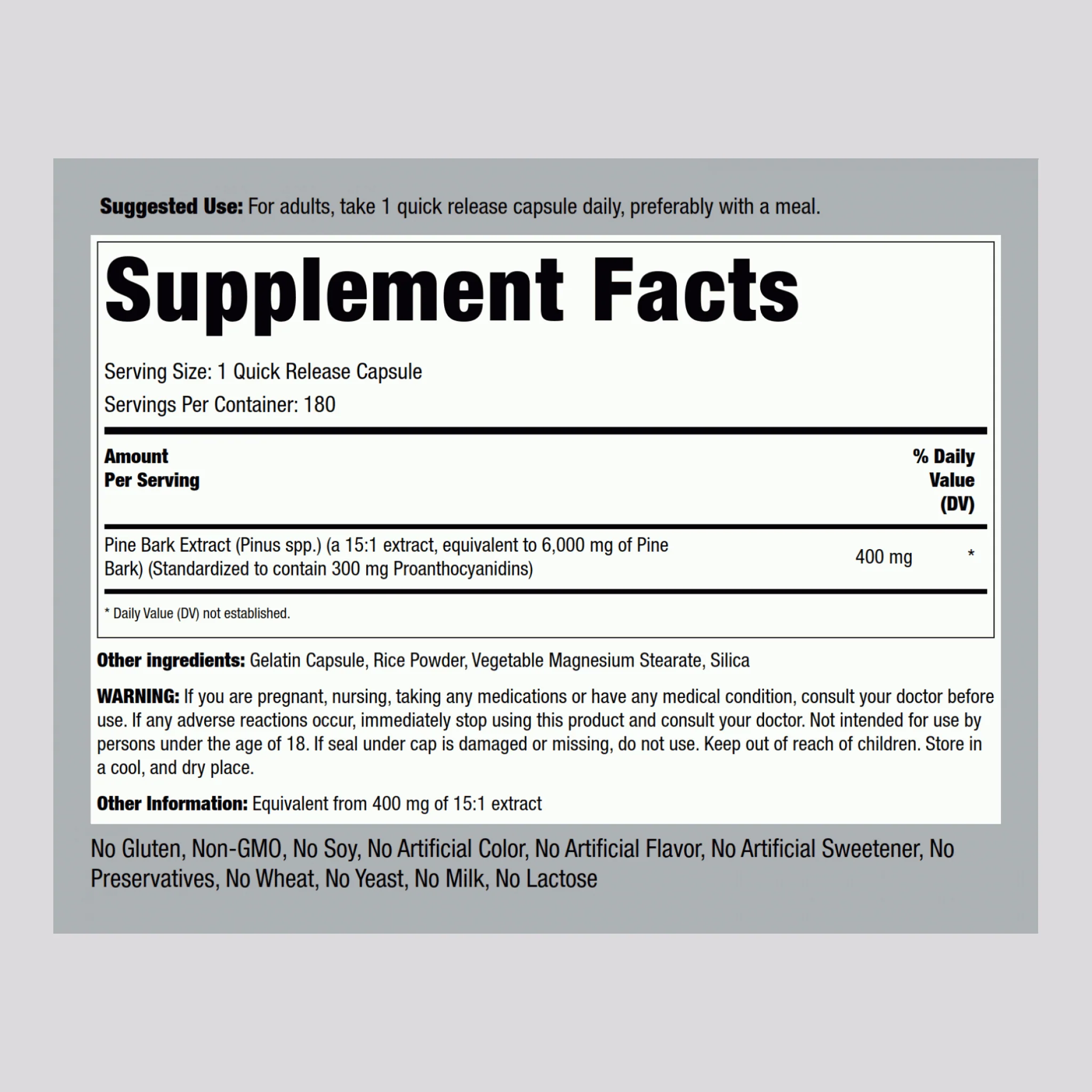 Pine Bark  Extract, 6000 mg, 180 Quick Release Capsules, 2  Bottles - Image 2