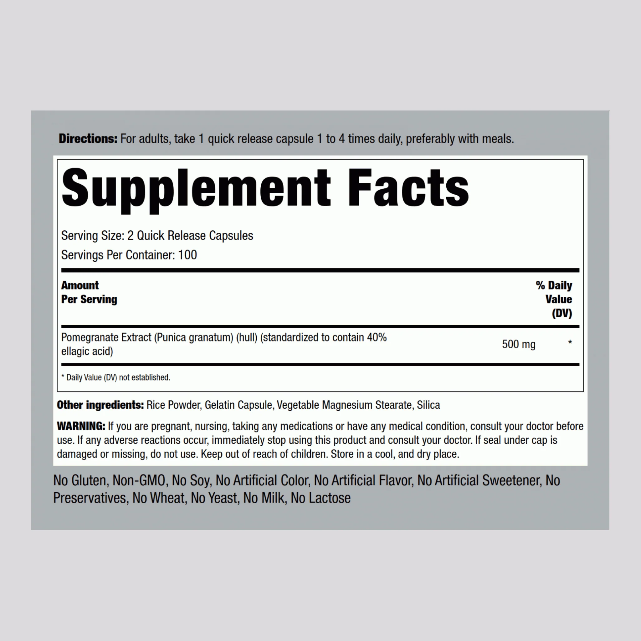 Pomegranate Extract (Standardized), 500 mg (per serving), 200 Quick Release Capsules, 2  Bottles - Image 2