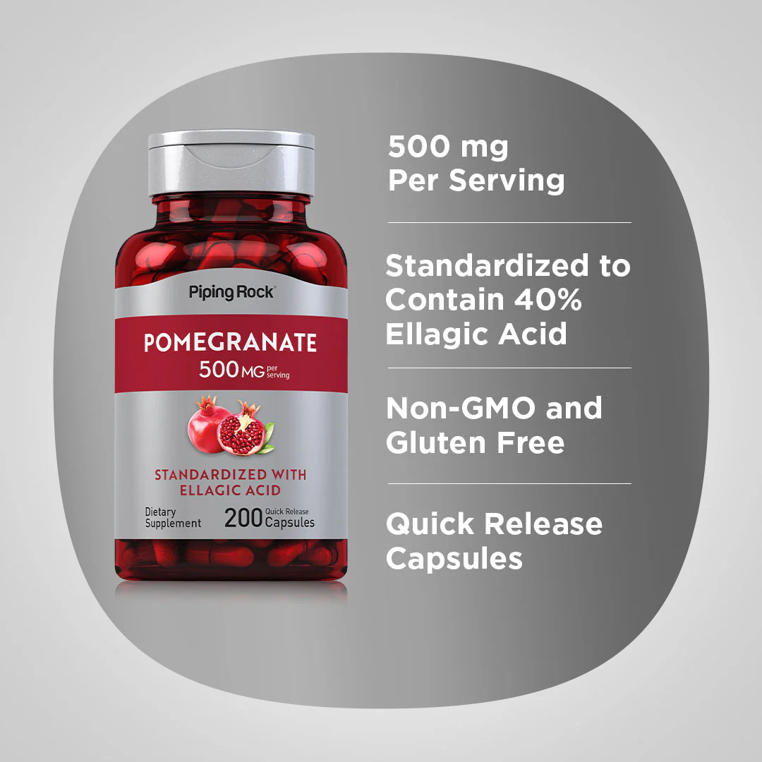 Pomegranate Extract (Standardized), 500 mg (per serving), 200 Quick Release Capsules, 2  Bottles - Image 4