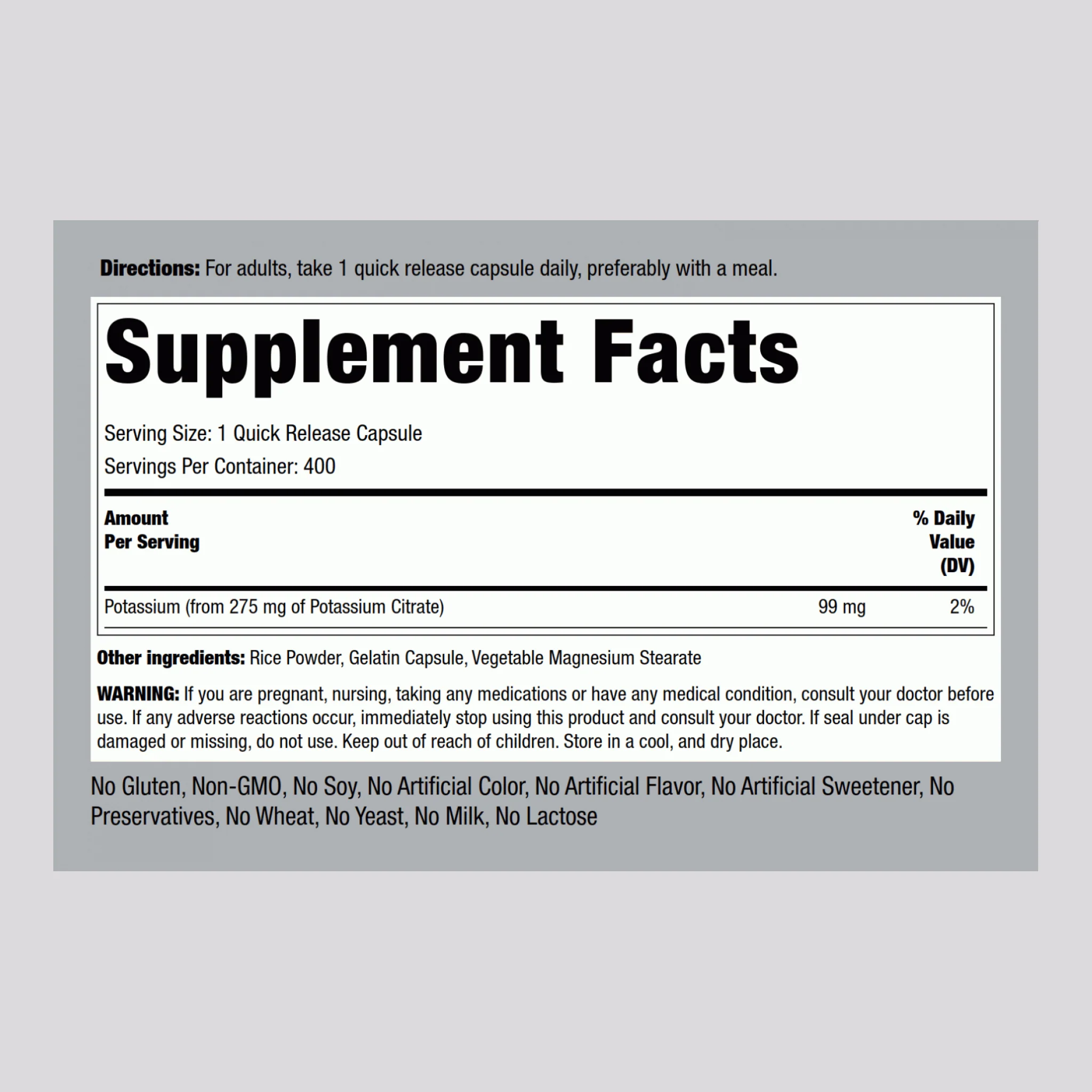 Potassium Citrate, 275 mg, 400 Quick Release Capsules, 2  Bottles - Image 2