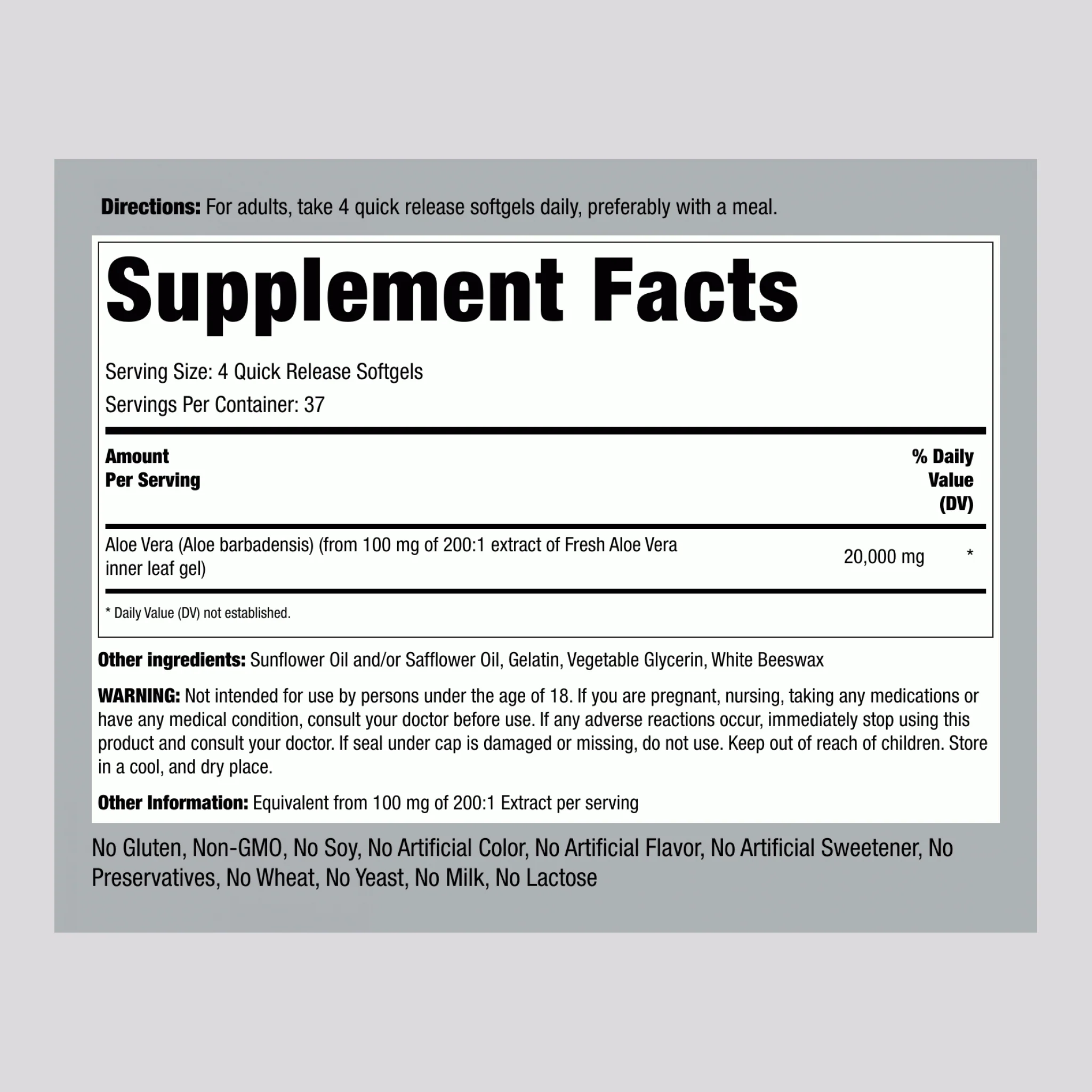Potent Aloe Vera, 20,000 mg (per serving), 150 Quick Release Softgels, 2  Bottles - Image 2