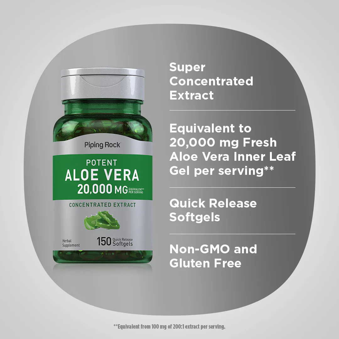 Potent Aloe Vera, 20,000 mg (per serving), 150 Quick Release Softgels, 2  Bottles - Image 3