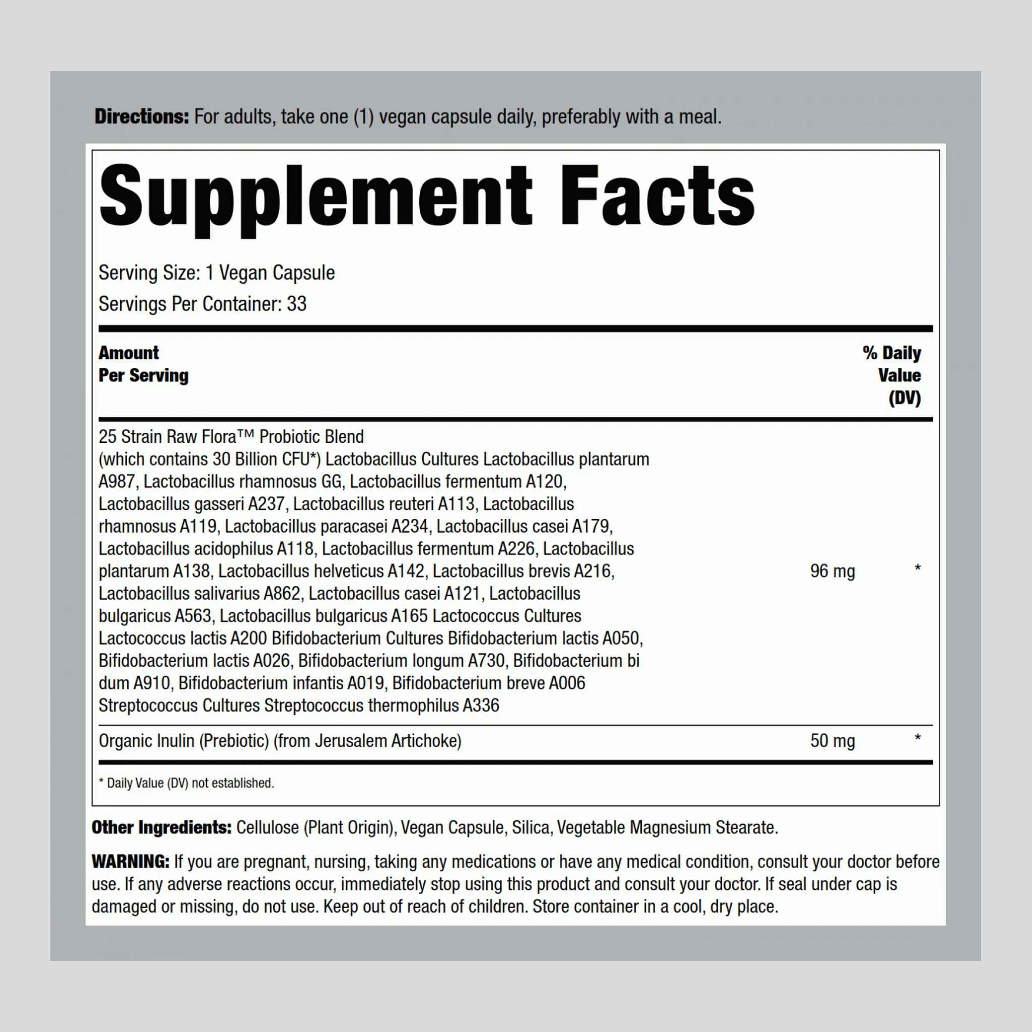 Probiotic-25 30 Billion plus Prebiotic, 33 Vegan Capsules - Image 2