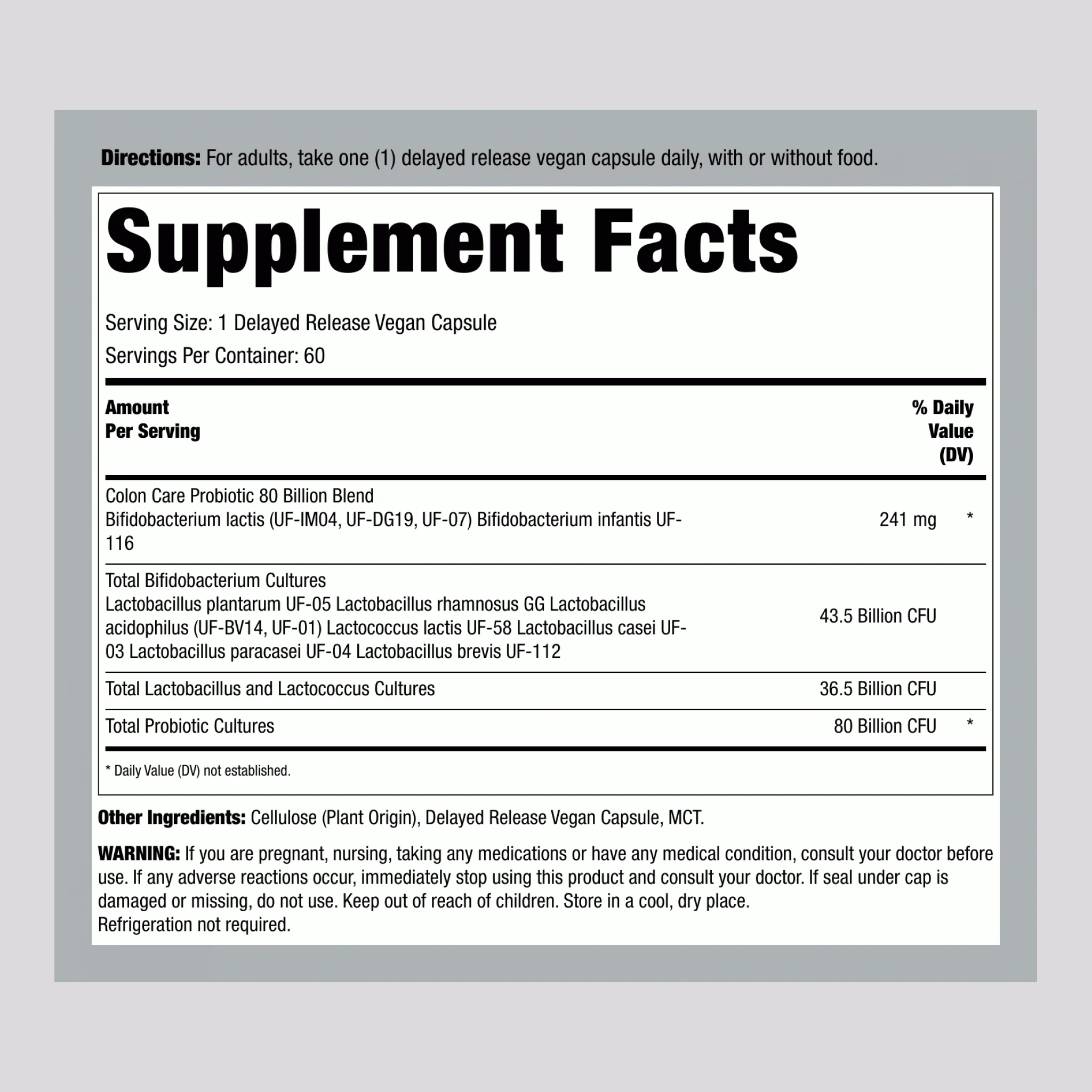 Probiotic Colon Care, 80 Billion CFU, 60 Delayed Release Vegan Caps - Image 2
