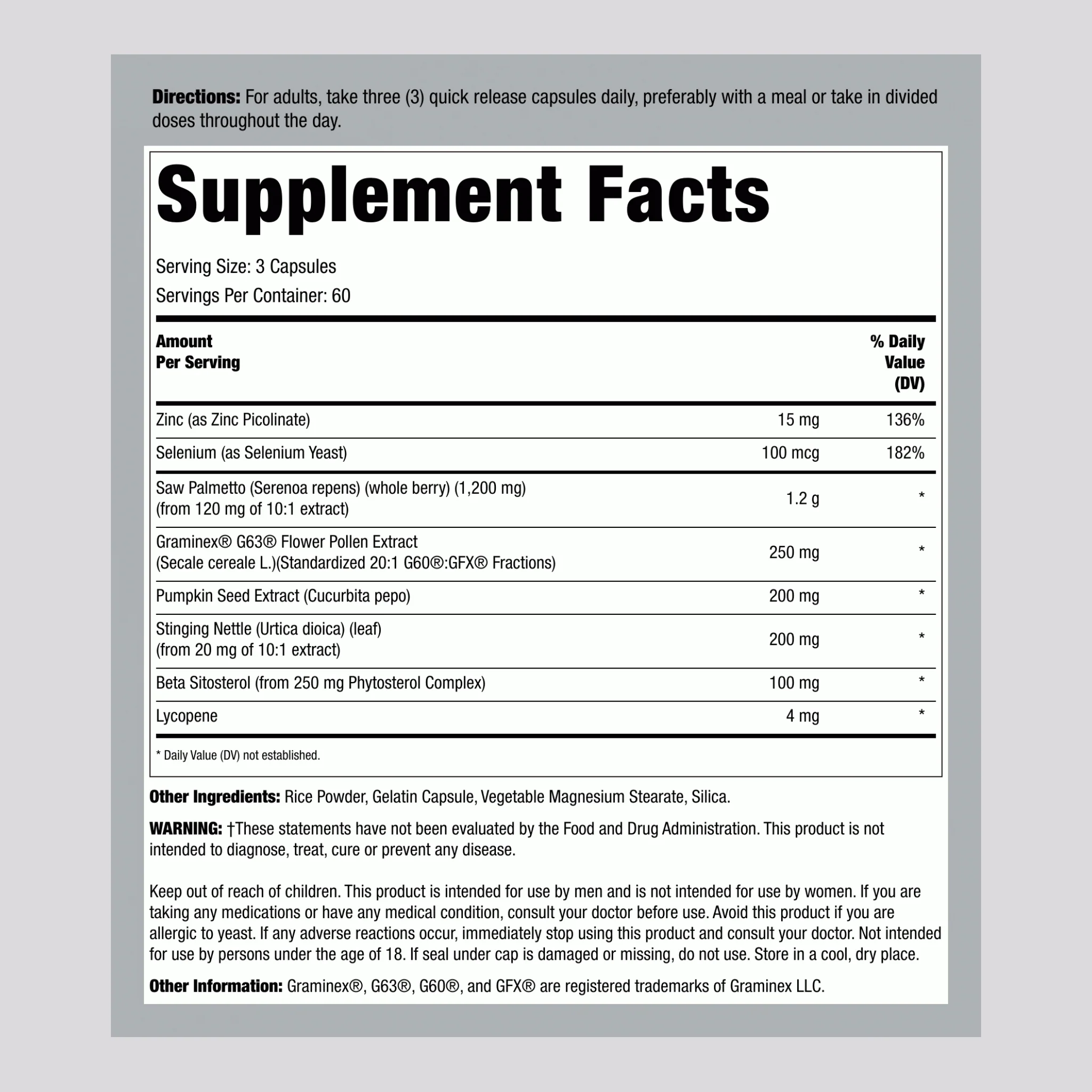 Prostate Support with Graminex, 180 Quick Release Capsules - Image 2