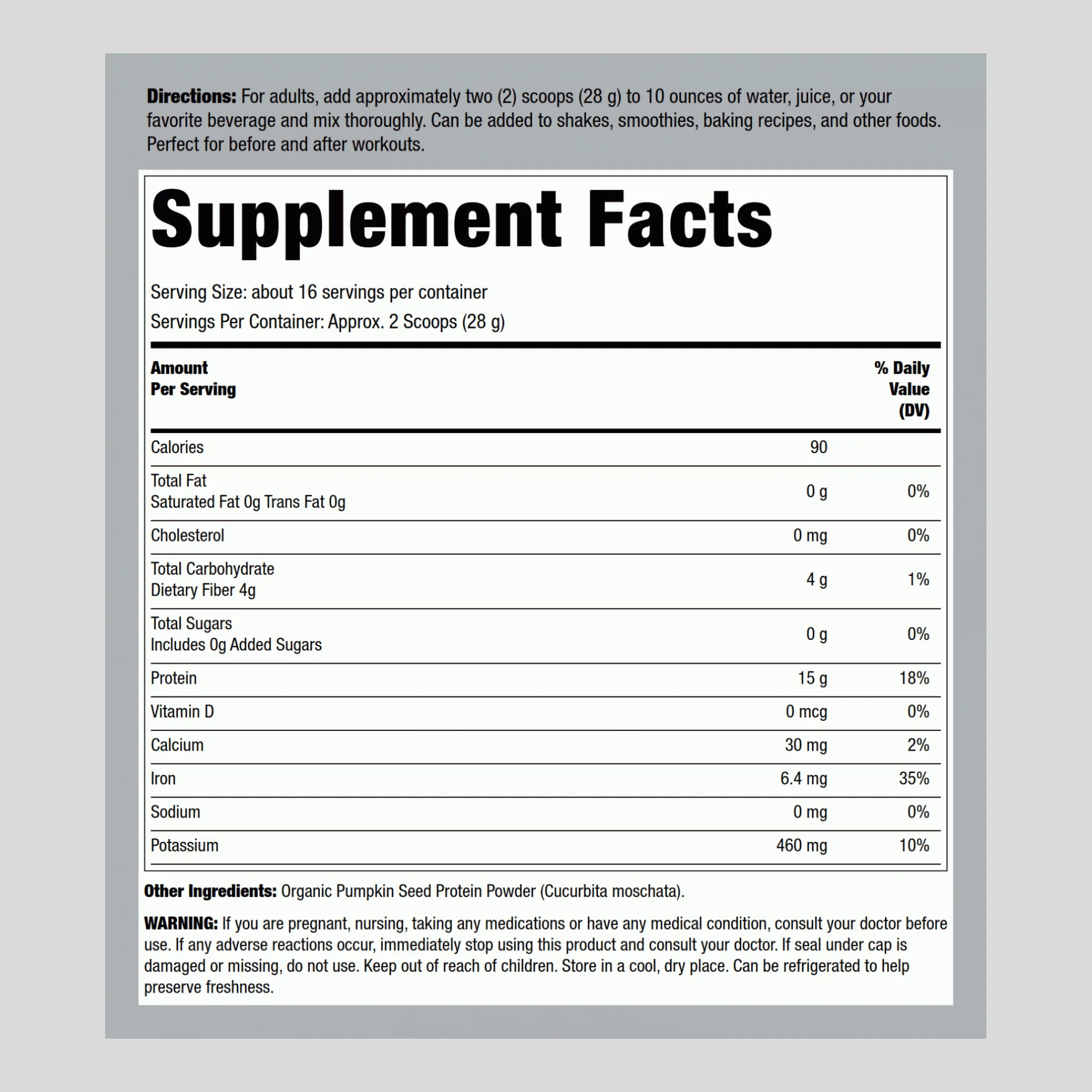 Pumpkin Seed Protein Powder (Organic), 16 oz (454 g) Bottle - Image 2