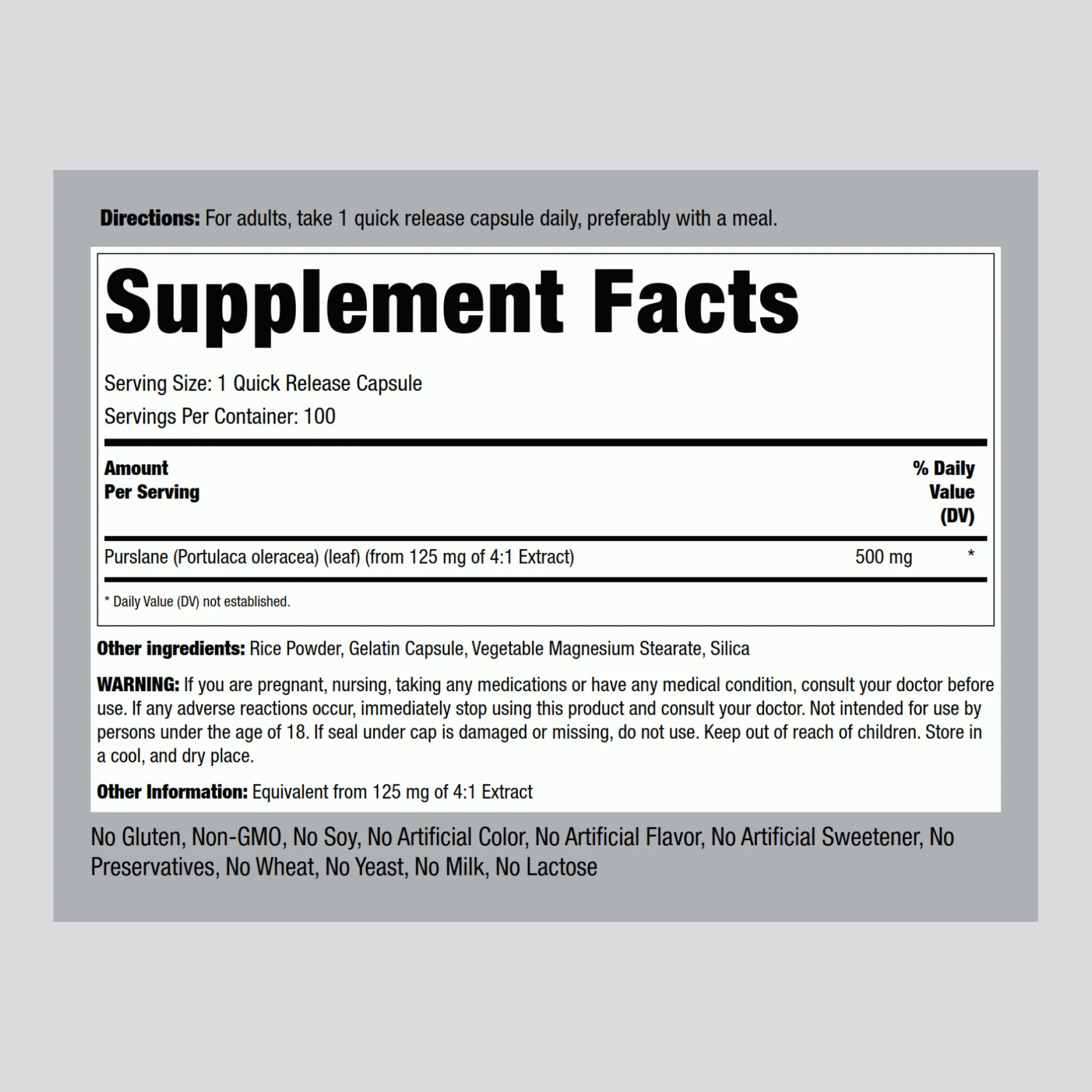 Purslane, 500 mg, 100 Quick Release Capsules - Image 2