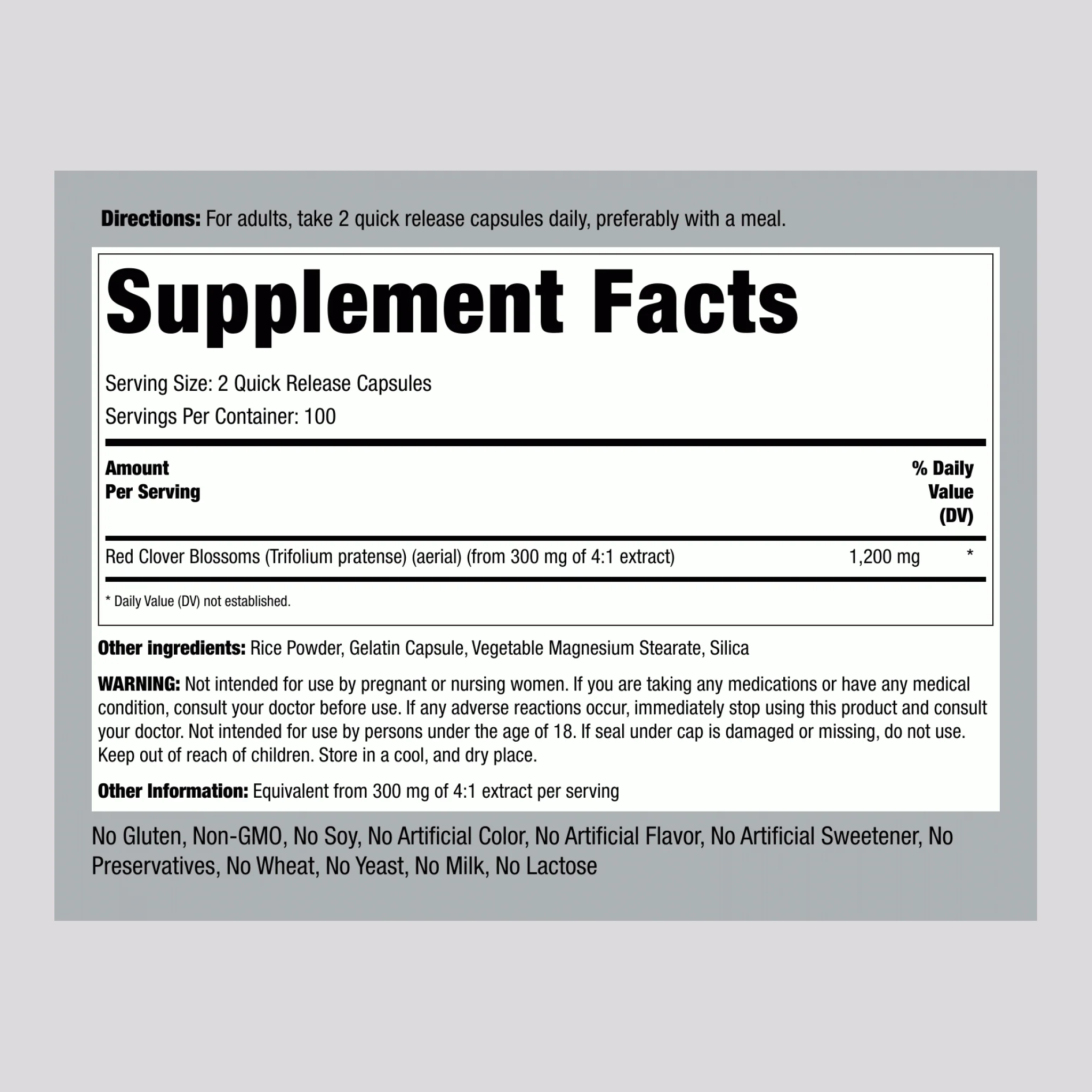 Red Clover, 1200 mg (per serving), 200 Quick Release Capsules, 2  Bottles - Image 2