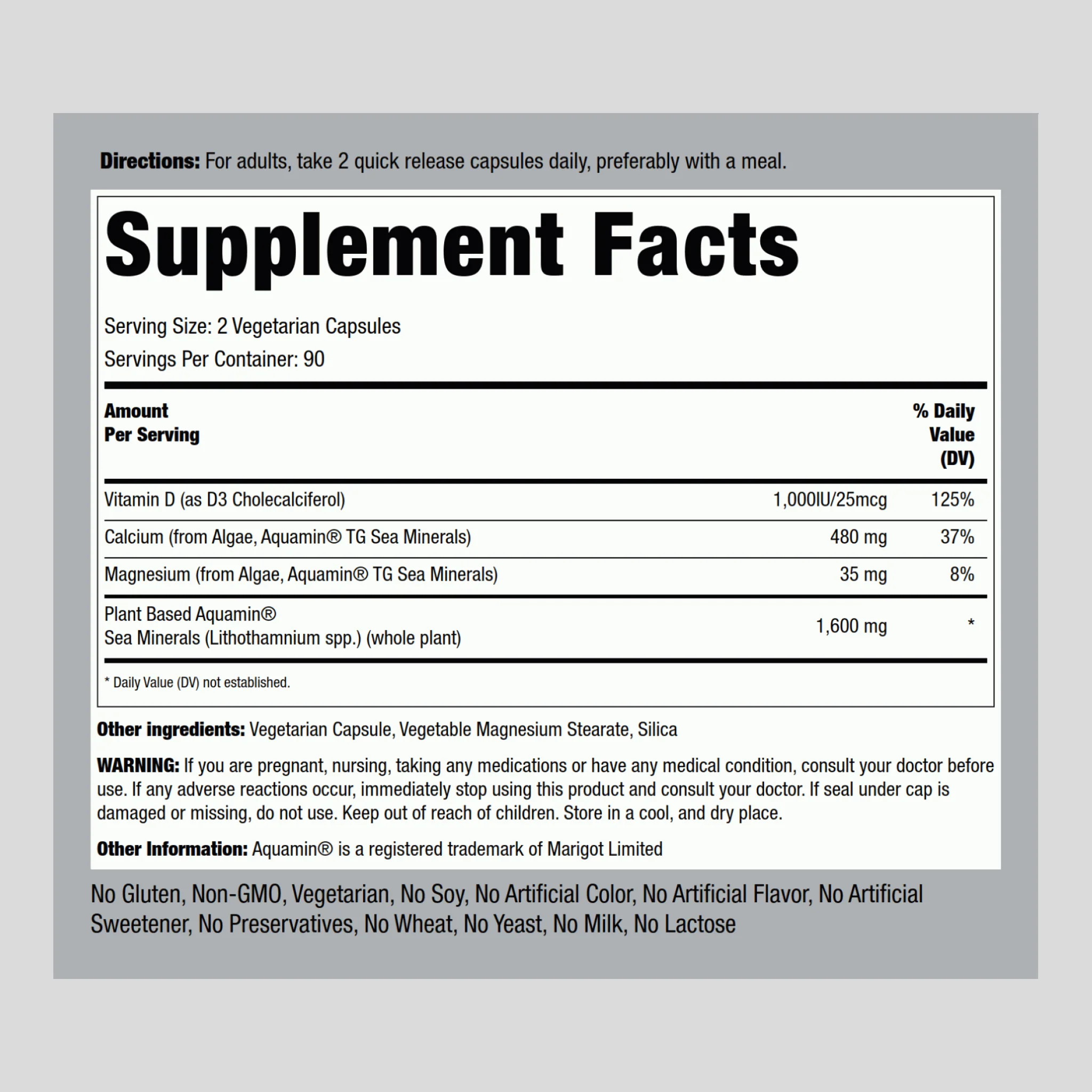 Red Mineral Algae (Aquamin Plant Based Calcium), 180 Vegetarian Capsules - Image 2