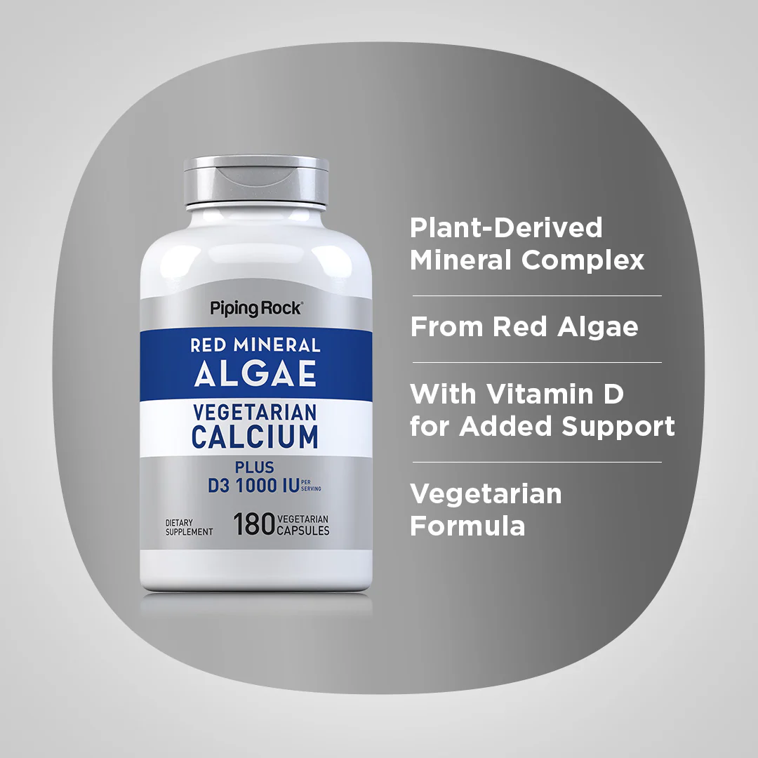 Red Mineral Algae (Aquamin Plant Based Calcium), 180 Vegetarian Capsules - Image 4