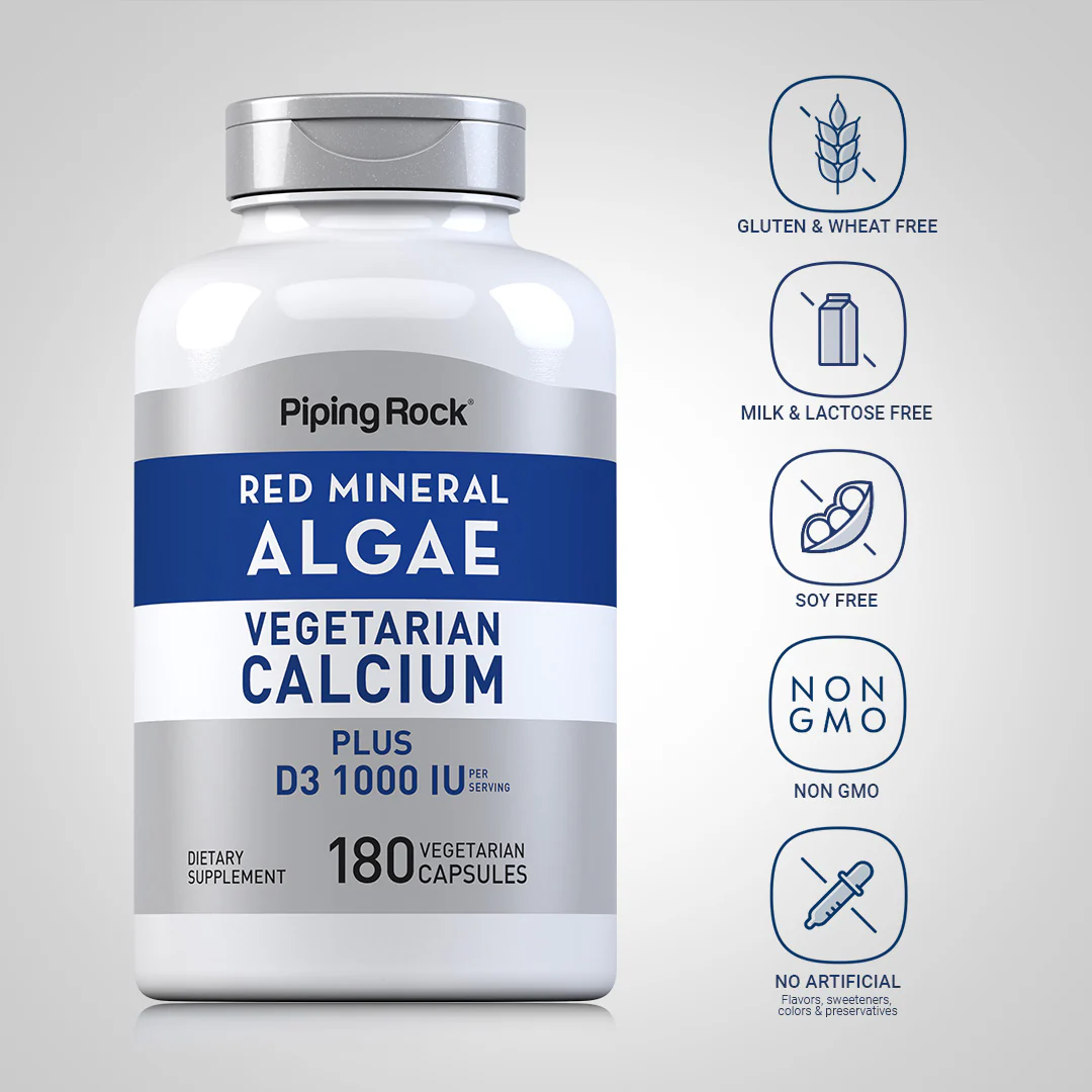 Red Mineral Algae (Aquamin Plant Based Calcium), 180 Vegetarian Capsules, 2  Bottles - Image 5