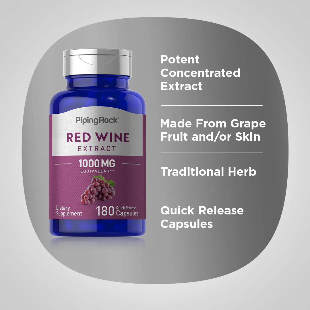 Red Wine Extract, 1000 mg, 180 Quick Release Capsules - Image 4