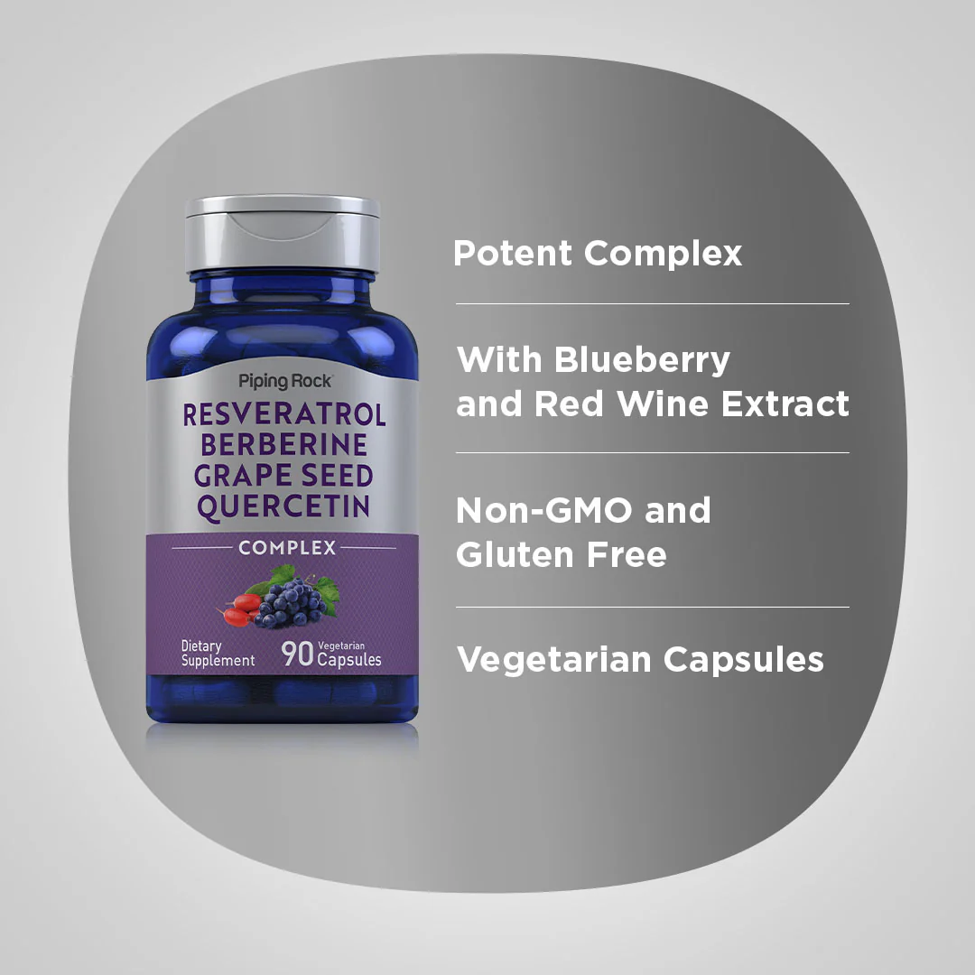 Resveratrol Berberine Grape Seed Quercetin Extract, 90 Vegetarian Capsules - Image 3