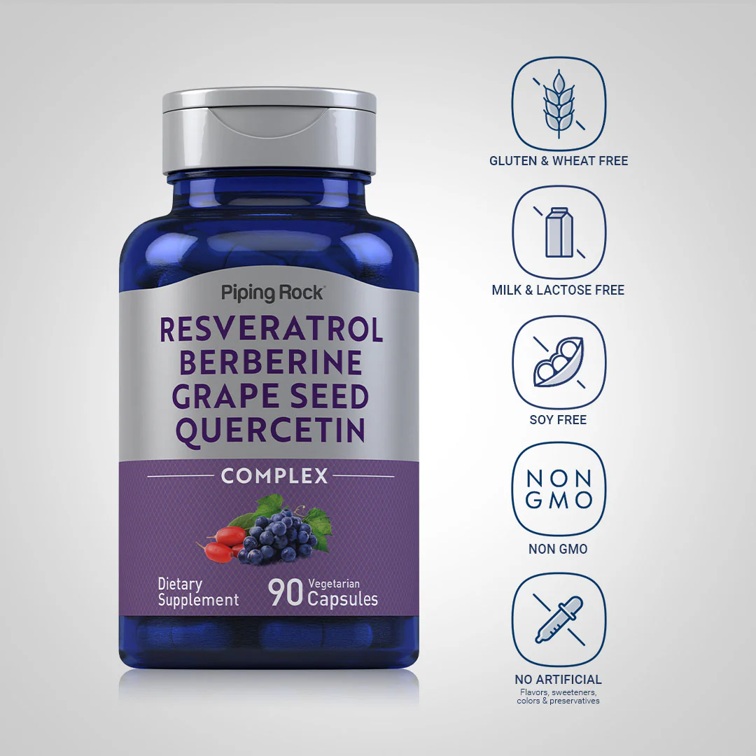 Resveratrol Berberine Grape Seed Quercetin Extract, 90 Vegetarian Capsules - Image 4