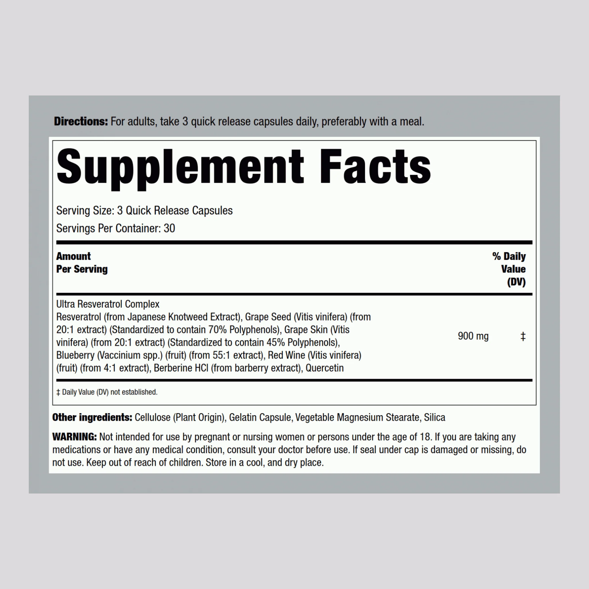 Resveratrol Berberine Grape Seed Quercetin Extract, 90 Vegetarian Capsules, 2  Bottles - Image 2