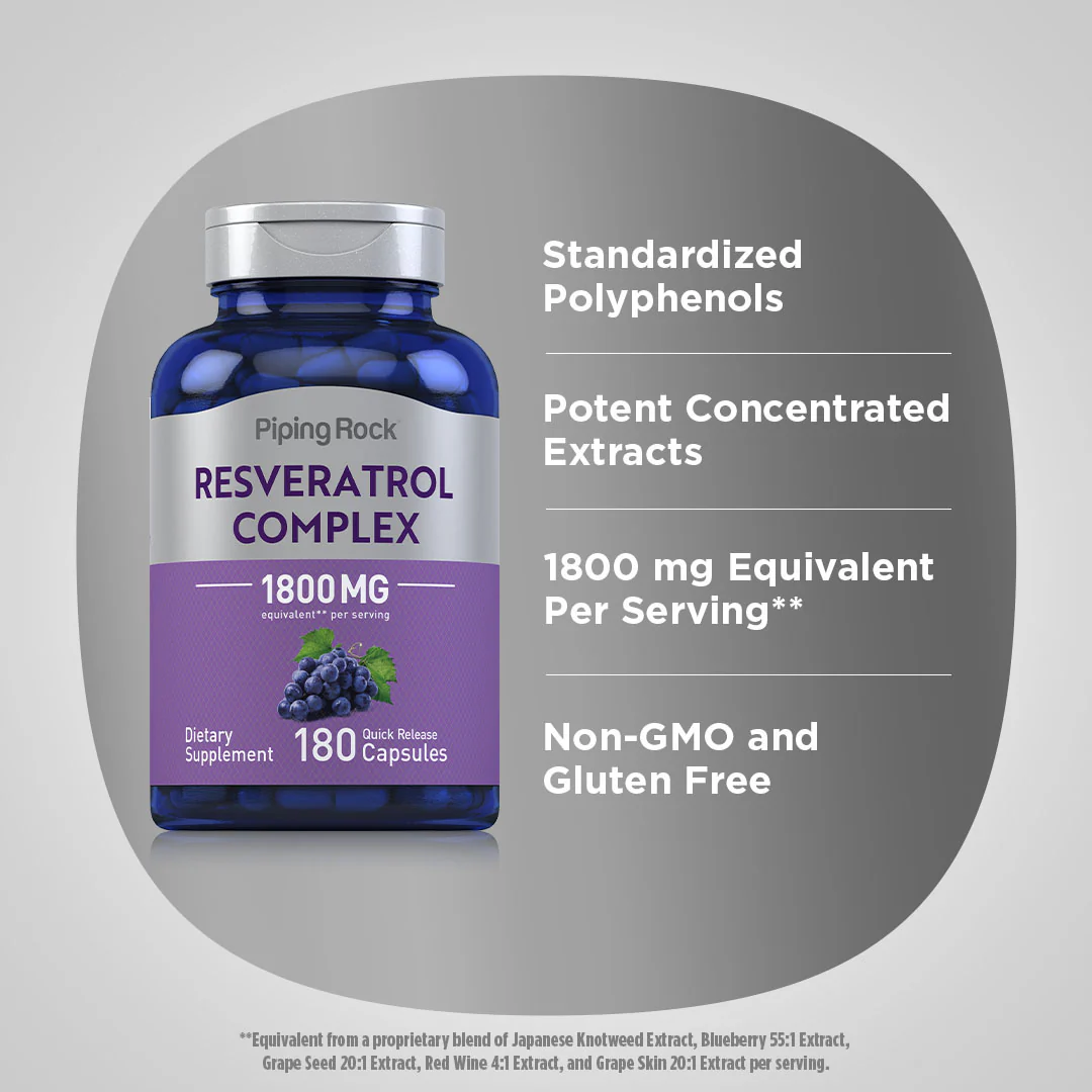 Resveratrol Complex, 1800 mg (per serving), 180 Quick Release Capsules, 2  Bottles - Image 4