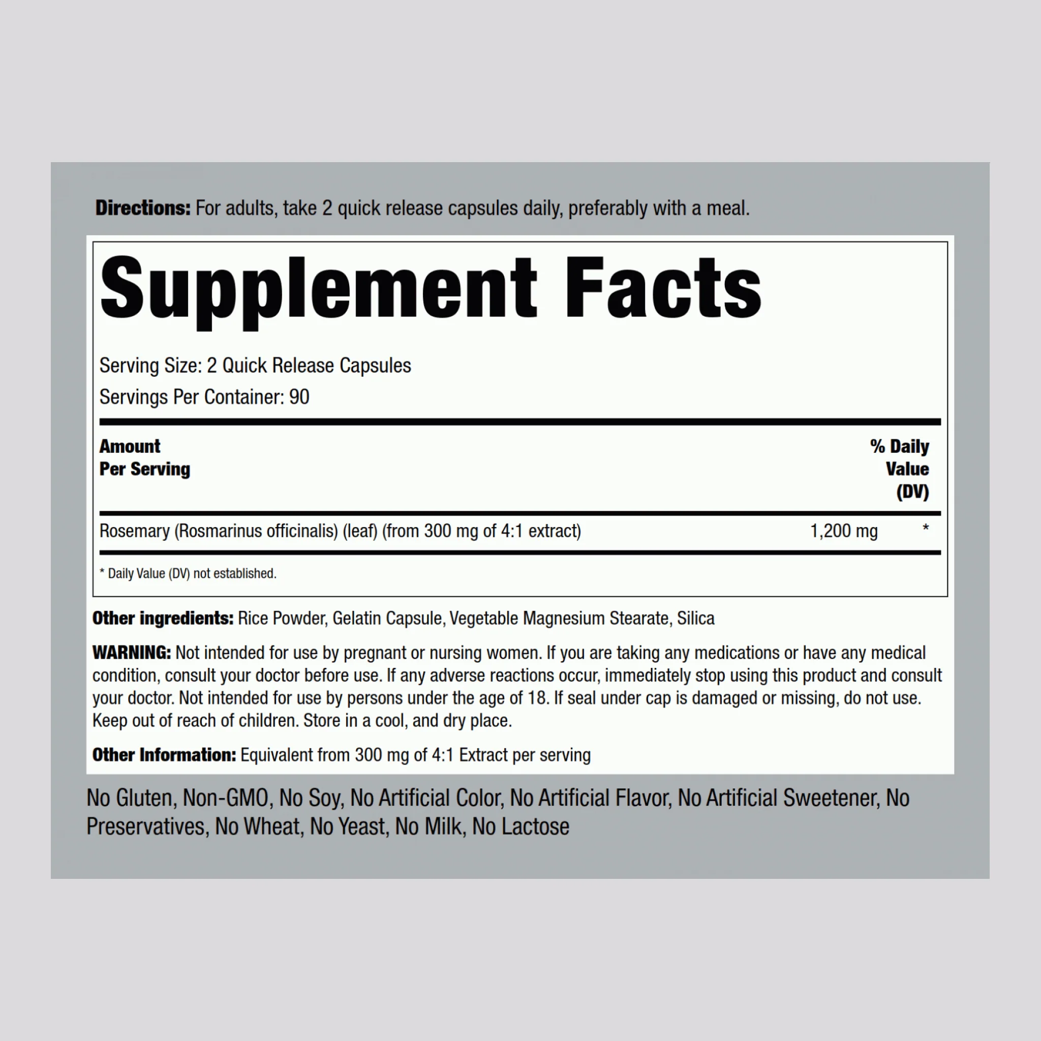 Rosemary, 1200 mg (per serving), 180 Quick Release Capsules, 2  Bottles - Image 2