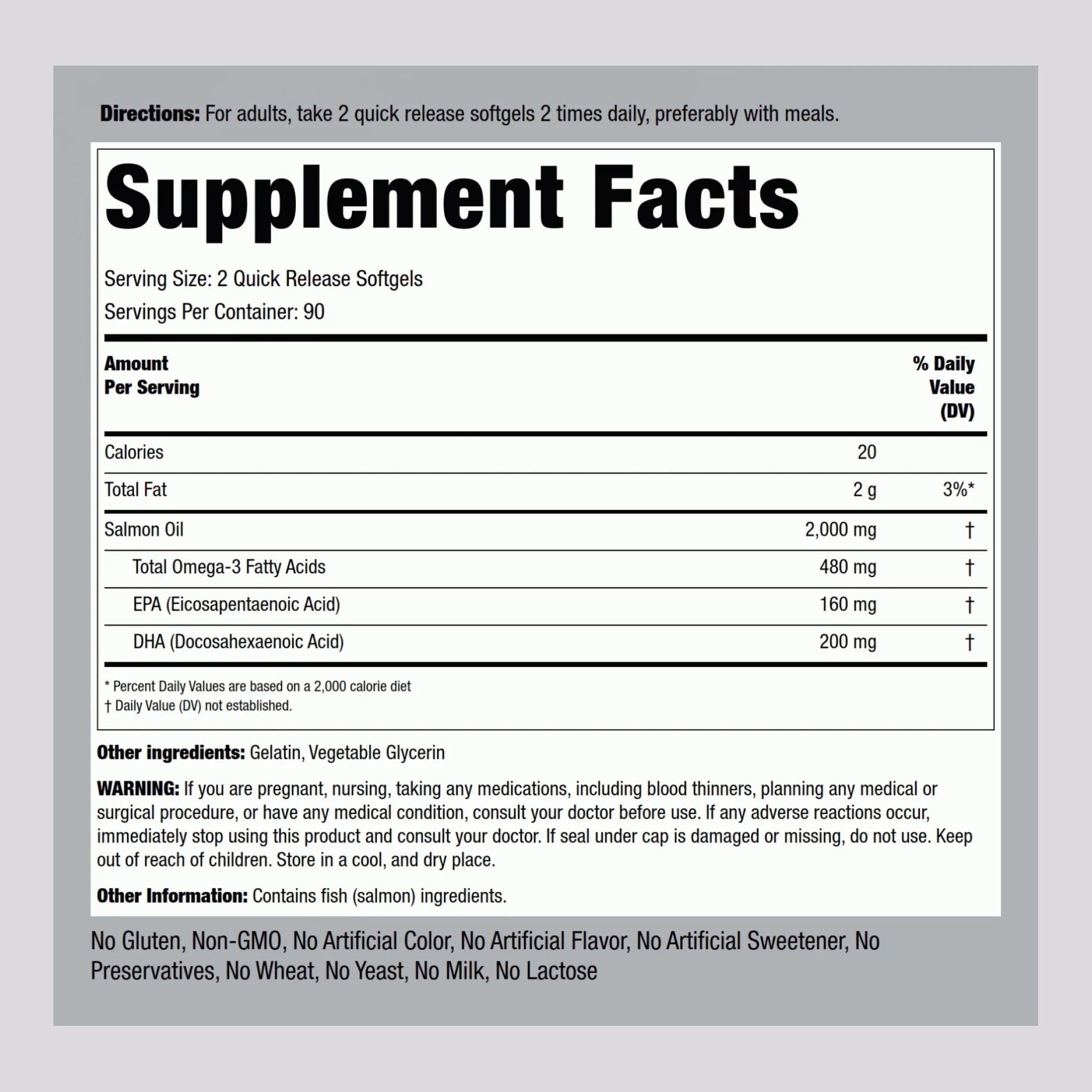 Salmon Oil 1000 mg Virgin Wild Alaskan Full Range, 180 Quick Release Softgels - Image 2