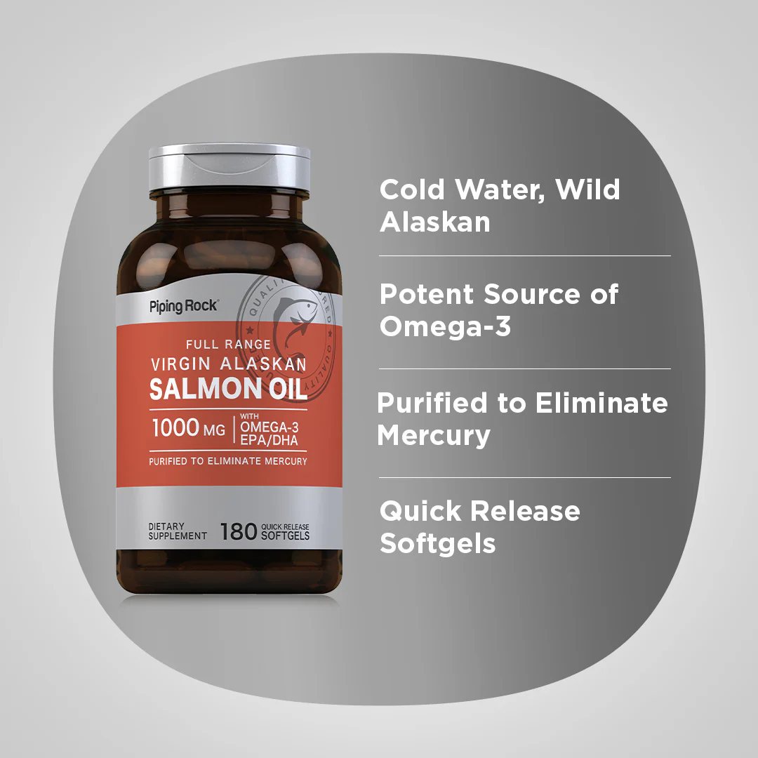 Salmon Oil 1000 mg Virgin Wild Alaskan Full Range, 180 Quick Release Softgels - Image 4