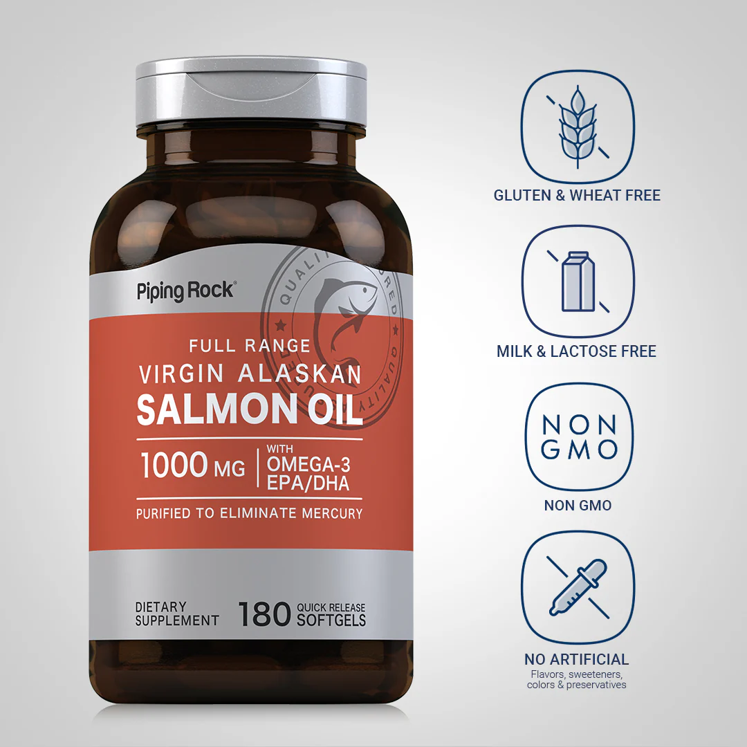 Salmon Oil 1000 mg Virgin Wild Alaskan Full Range, 180 Quick Release Softgels - Image 5