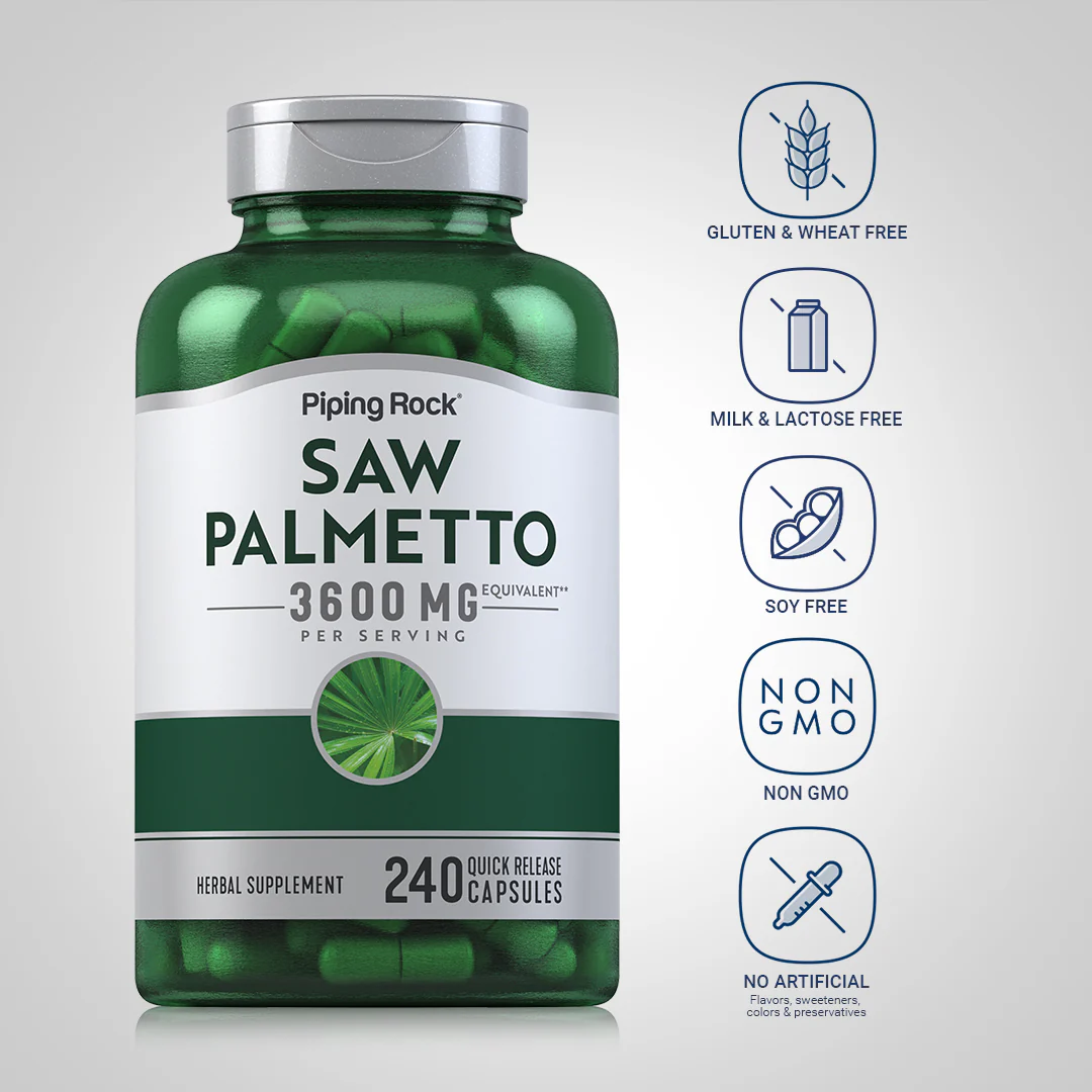 Saw Palmetto, 3600 mg (per serving), 240 Quick Release Capsules, 2  Bottles - Image 4