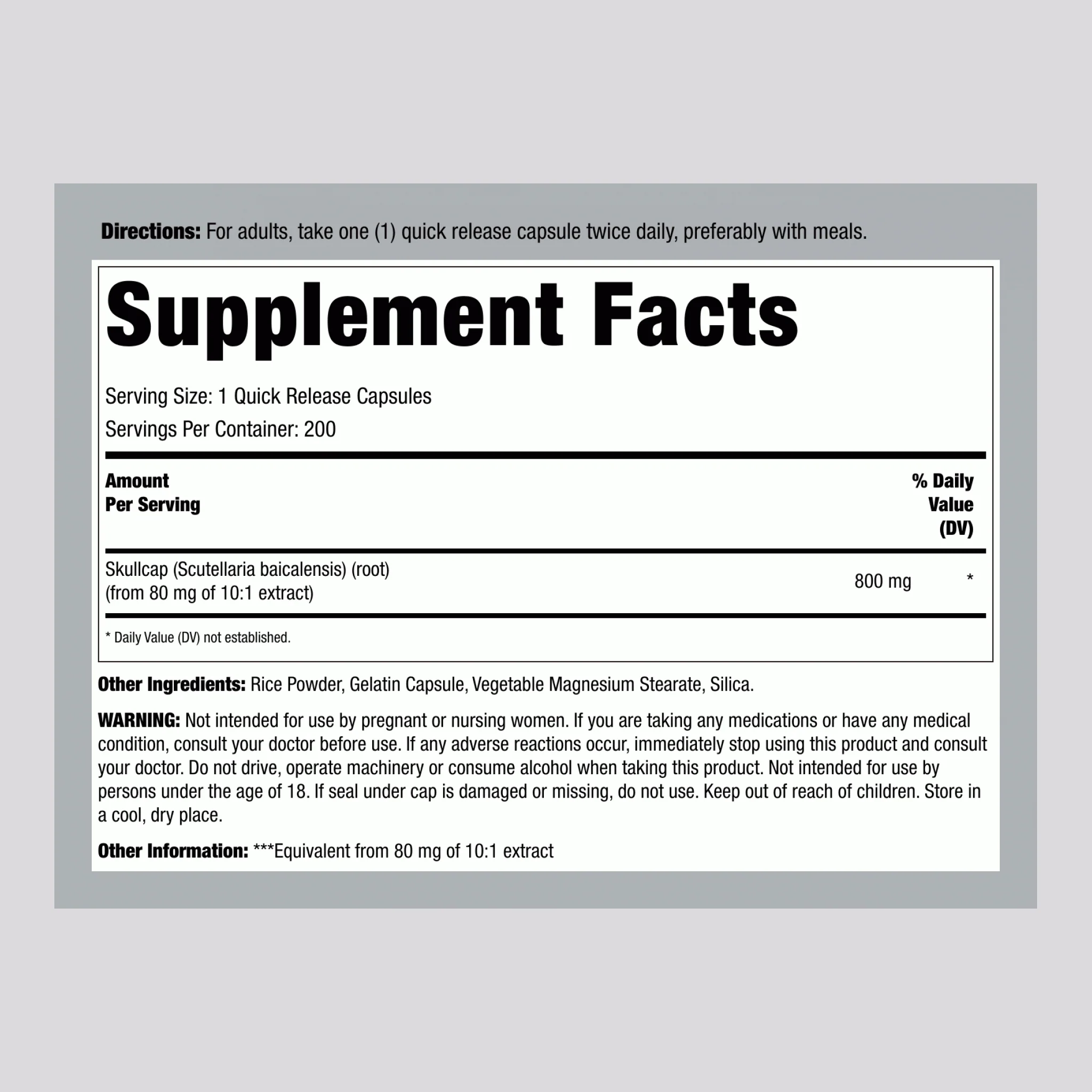 Scullcap, 800 mg, 200 Capsules - Image 2