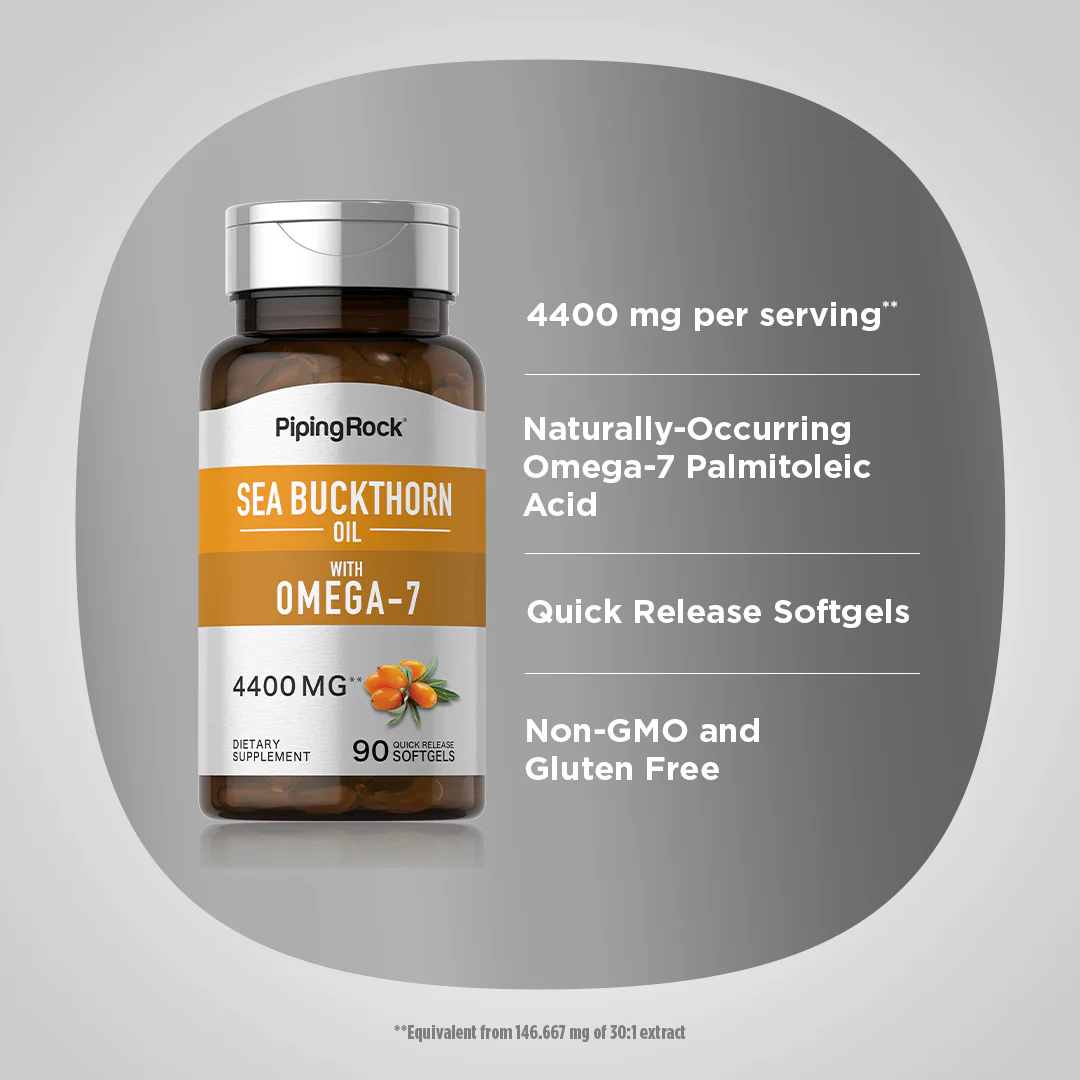 Sea Buckthorn Oil with Omega-7, 4400 mg, 90 Quick Release Softgels - Image 4