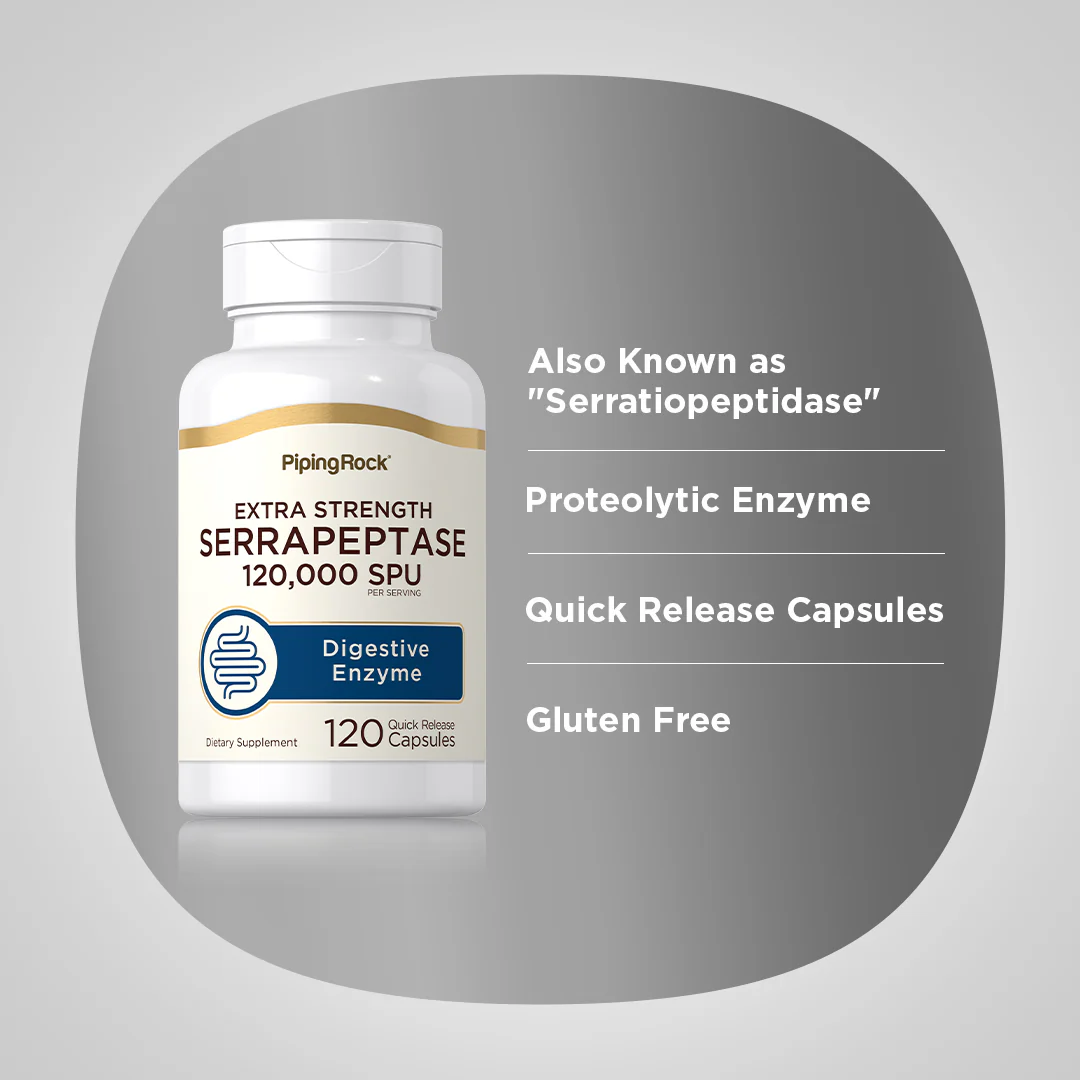 Serrapeptase, 120,000 SPU, 120 Quick Release Capsules, 2  Bottles - Image 4